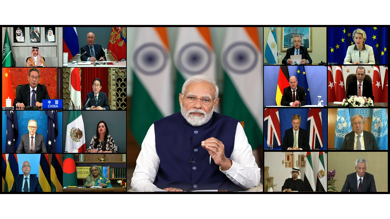 <div class="paragraphs"><p>Prime Minister Narendra Modi addresses the G20 virtual summit, in New Delhi, Wednesday, Nov. 22, 2023. </p></div>