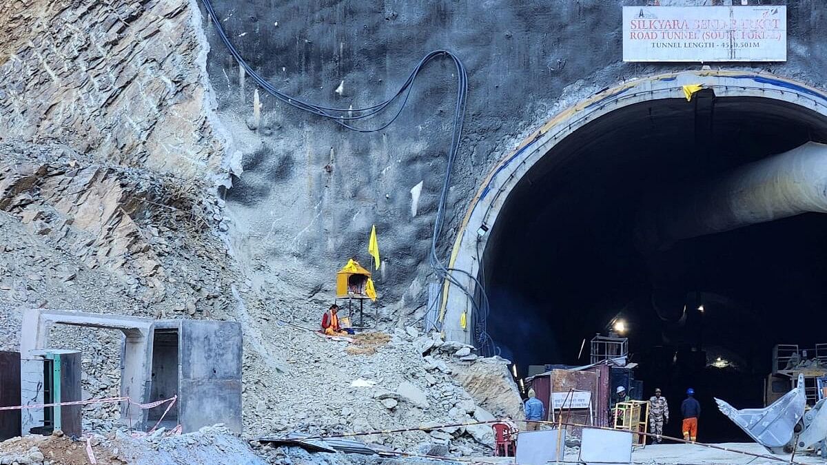 <div class="paragraphs"><p>The entrance of the tunnel where workers are trapped after a portion  collapsed in Uttarkashi in Uttarakhand.&nbsp;</p></div>