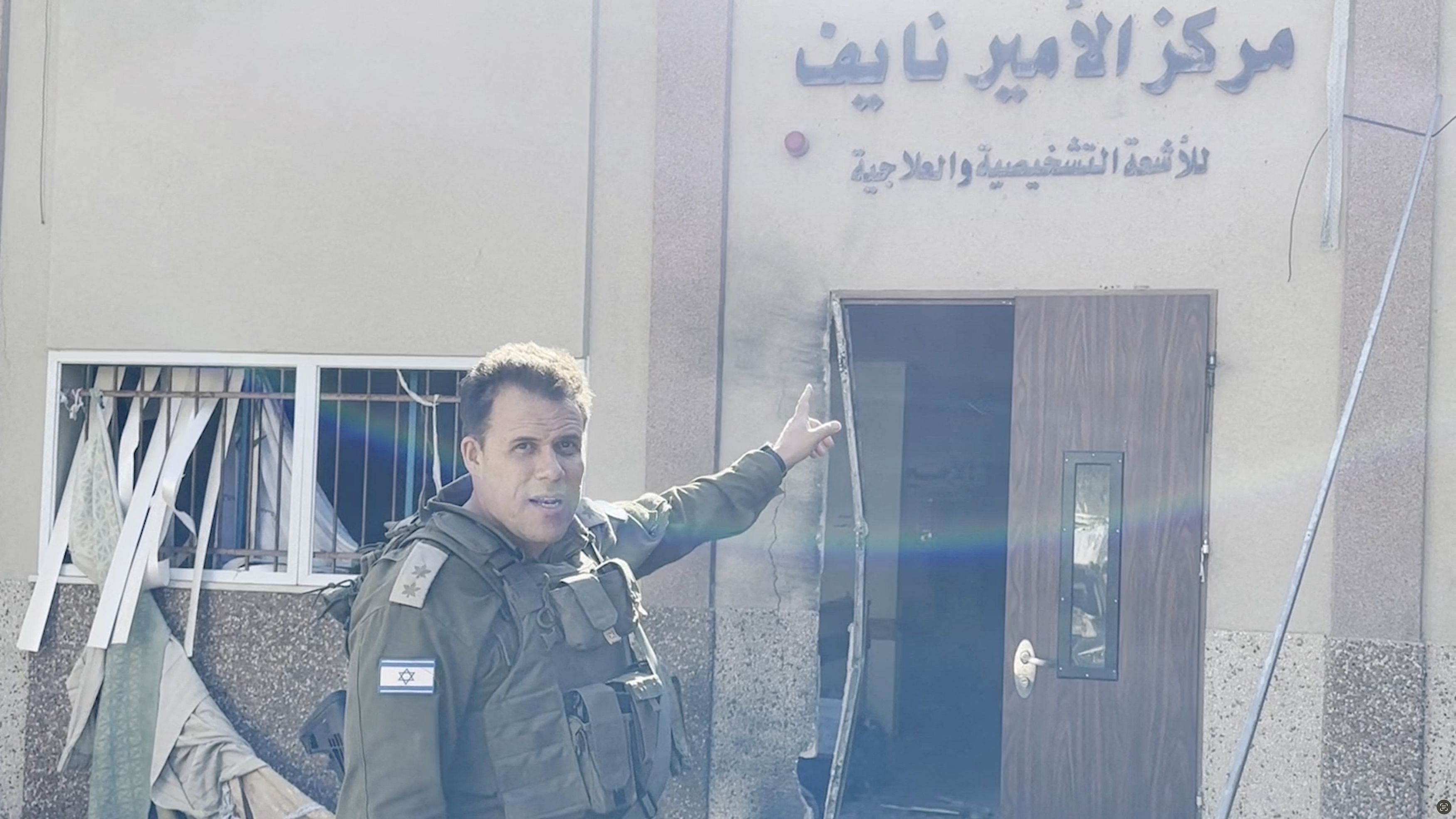 <div class="paragraphs"><p>An Israeli officer points at hospital signage at the Al Shifa hospital complex, amid their ground operation against Palestinian Islamist group Hamas, in Gaza City, November 15, 2023 in this still image taken from video. Israeli forces said the "beating heart" of the Hamas fighters' operations was headquartered in tunnels beneath the hospital. Hamas denied the accusation and on Wednesday dismissed the Israeli statements as "lies and cheap propaganda."</p></div>