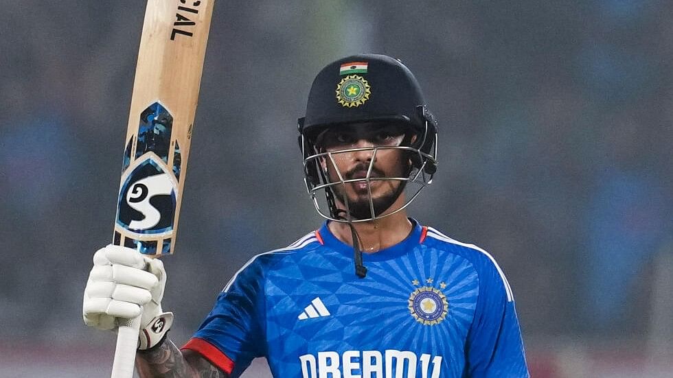 <div class="paragraphs"><p>Ishan Kishan celebrates his half century during the first T20 International cricket match of a T20I series between India and Australia, at the Dr. Y. S. Rajashekar Reddy ACA–VDCA International Cricket Stadium, in Visakhapatnam.</p></div>