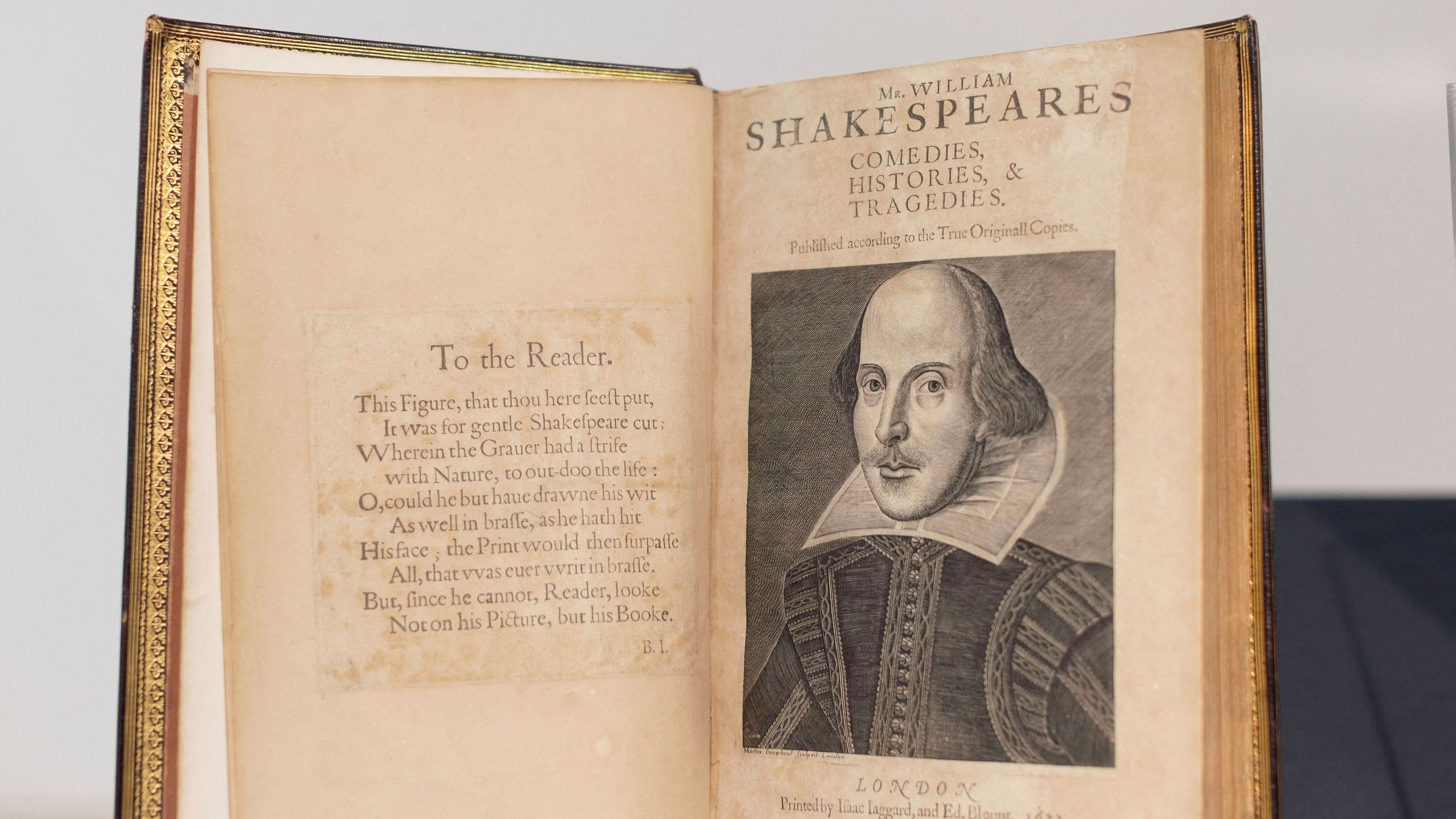 <div class="paragraphs"><p>One of the First Folios by William Shakespeare on display at Christies in London, April 24, 2023.</p></div>