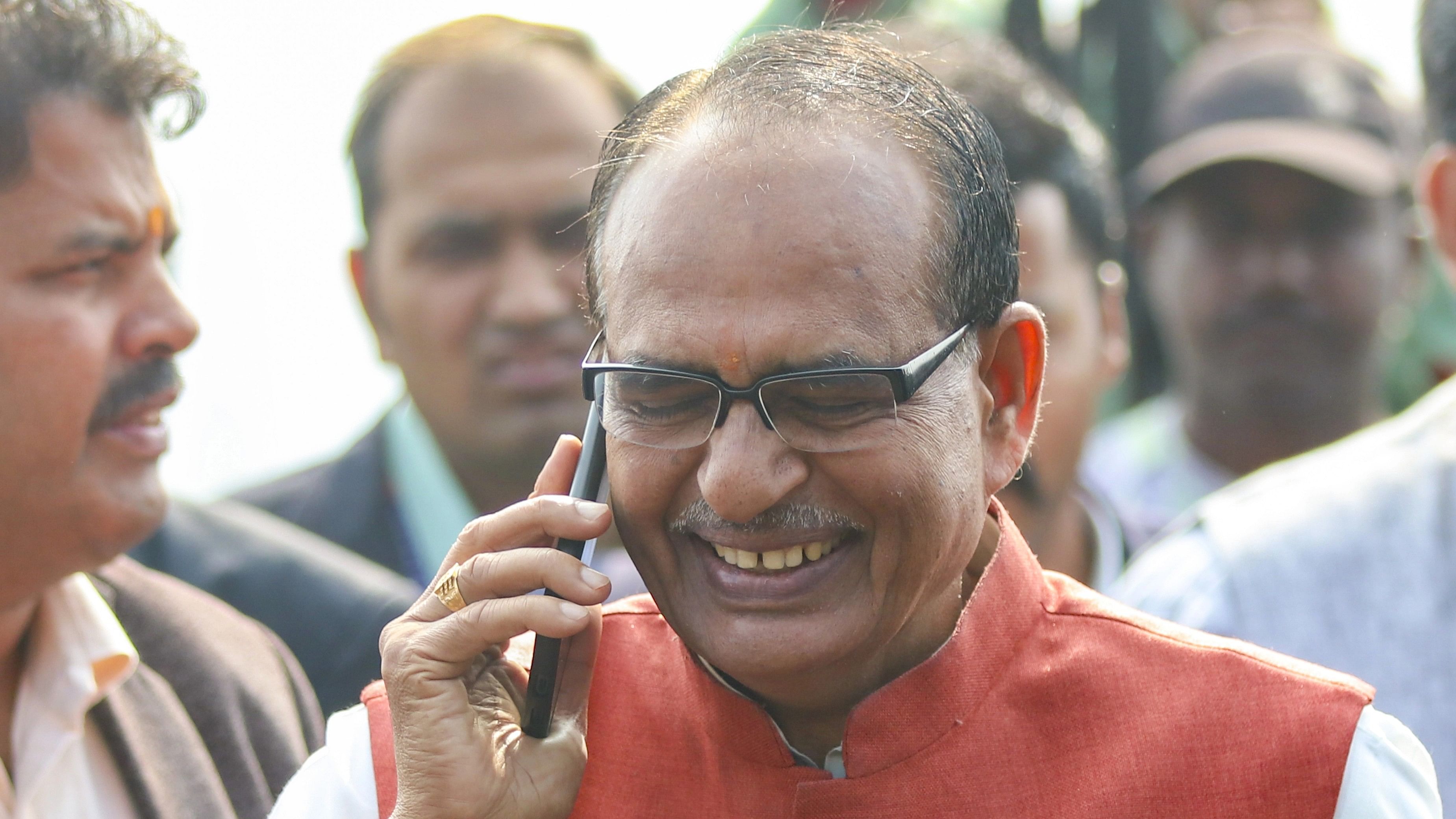 <div class="paragraphs"><p>Madhya Pradesh Chief Minister Shivraj Singh Chouhan at his residence during the counting of votes for MP Assembly elections, in Bhopal, Sunday, Dec. 3, 2023. </p></div>
