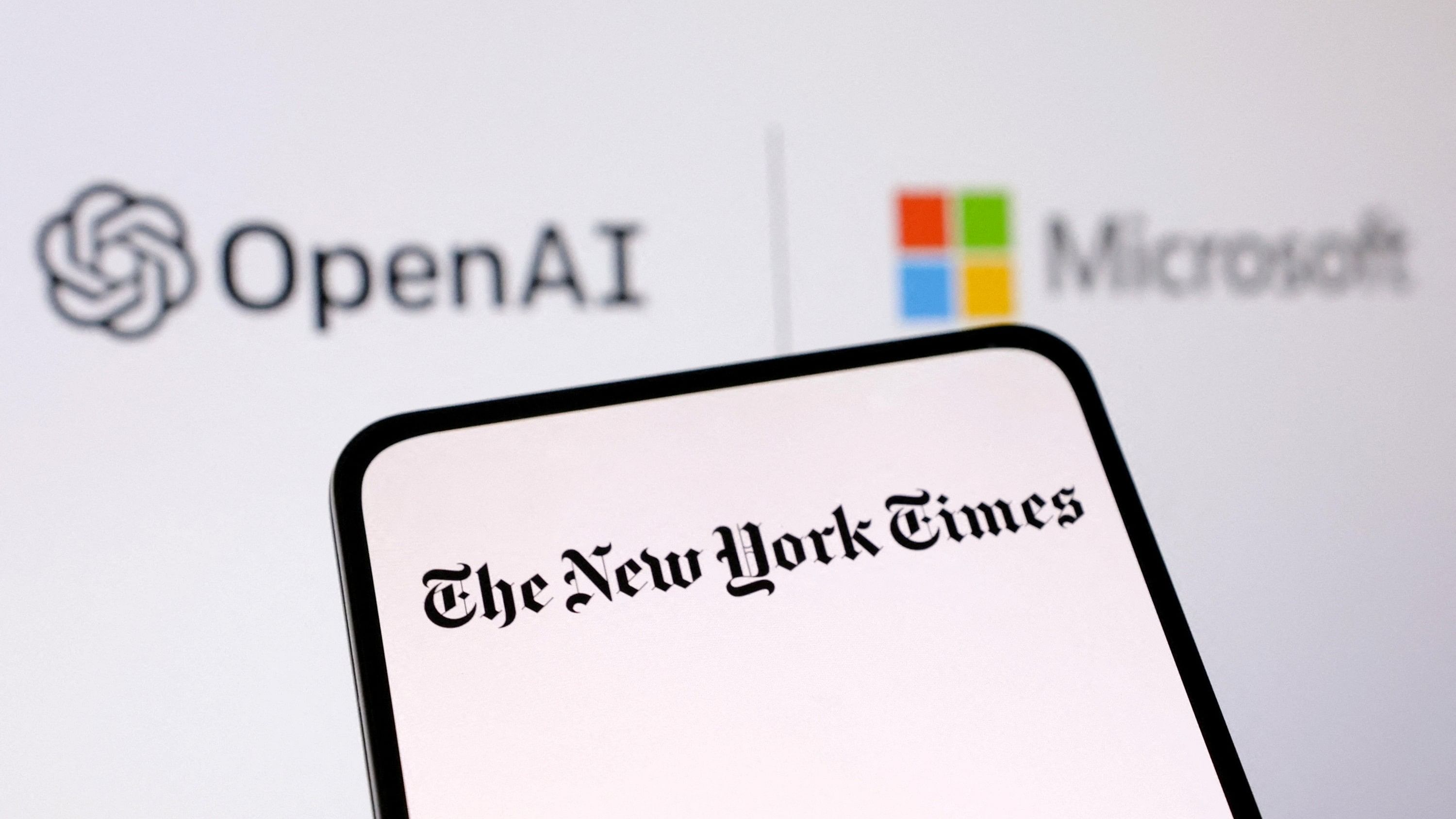 <div class="paragraphs"><p>OpenAI, Microsoft and The New York Times logos are seen in this illustration </p></div>