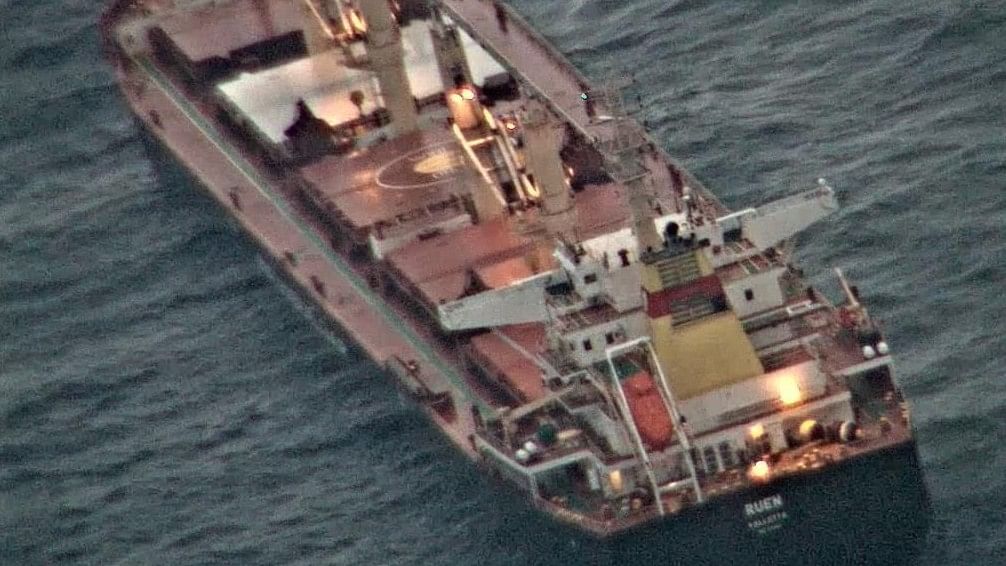 <div class="paragraphs"><p>A photo of the hijacked vessel, MV Ruen, shared by the Indian Navy.</p></div>