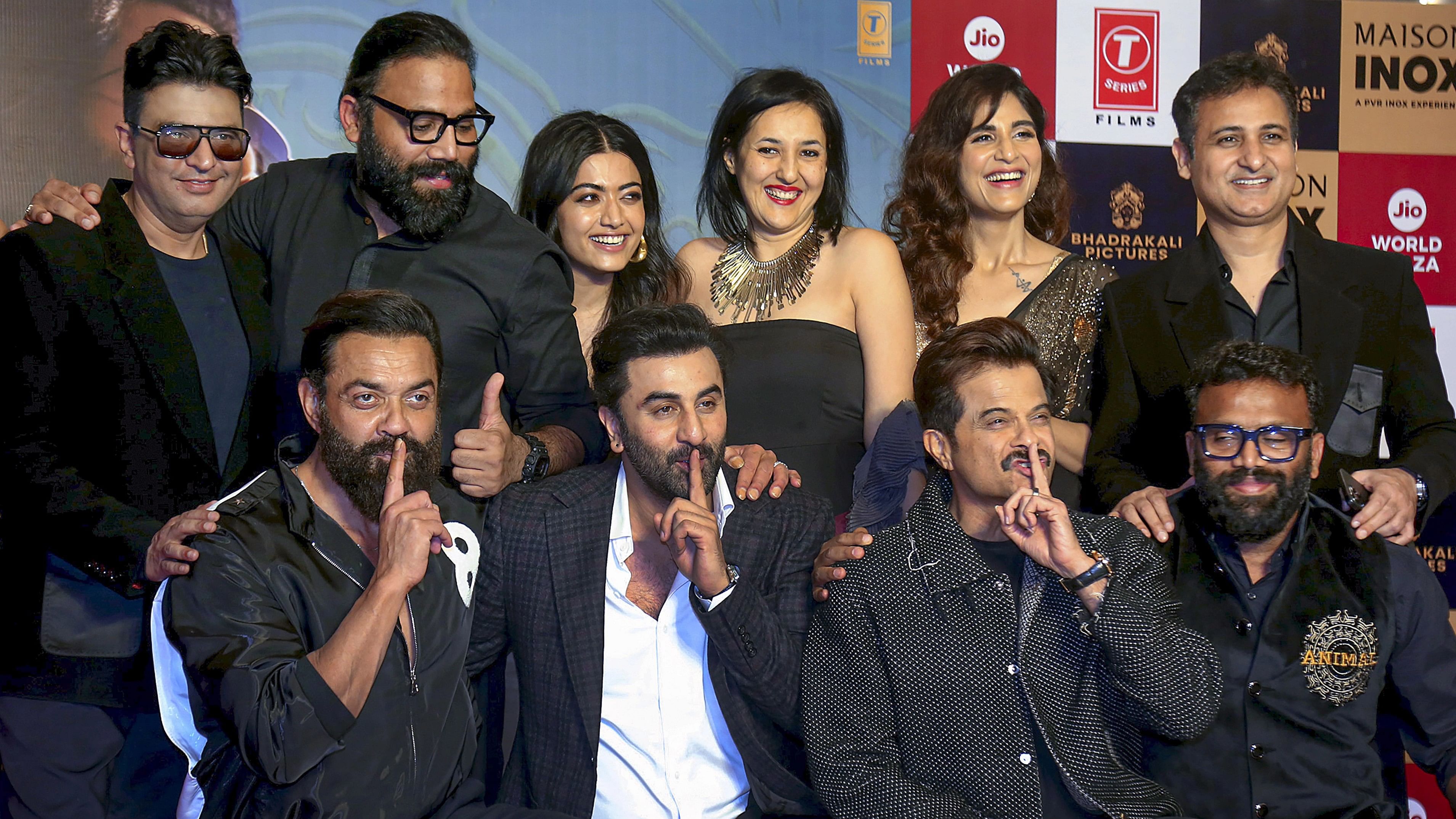 <div class="paragraphs"><p>Actors Ranbir Kapoor, Rashmika Mandanna, Anil Kapoor, Bobby Deol and other cast of the upcoming film 'Animal' during promotions.</p></div>