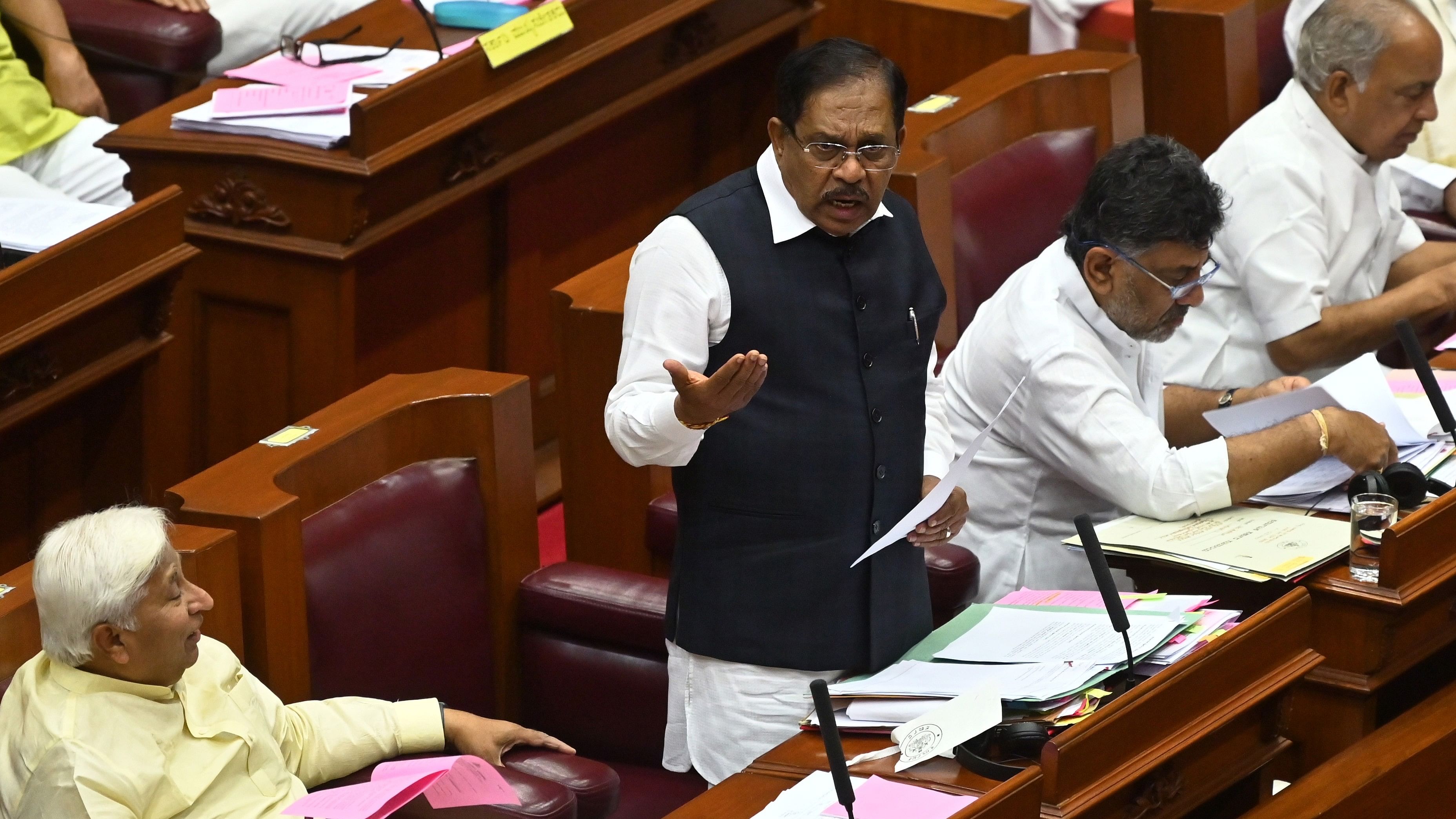 <div class="paragraphs"><p>Home Minister G Parameshwara speaks during the Question Hour in the Legislative Council at Suvarna Vidhana Soudha in Belagavi on Thursday. Minister H K Patil, Deputy Chief Minister D K Shivakumar and floor leader N S Boseraju are seen. </p></div>