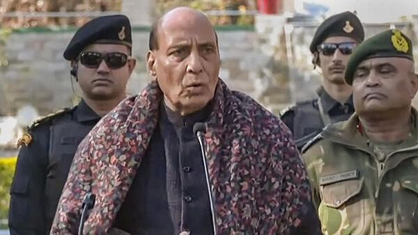 <div class="paragraphs"><p>Defence Minister Rajnath Singh during an interaction with Army personnel, in Rajouri, Wednesday, Dec 27, 2023.</p></div>