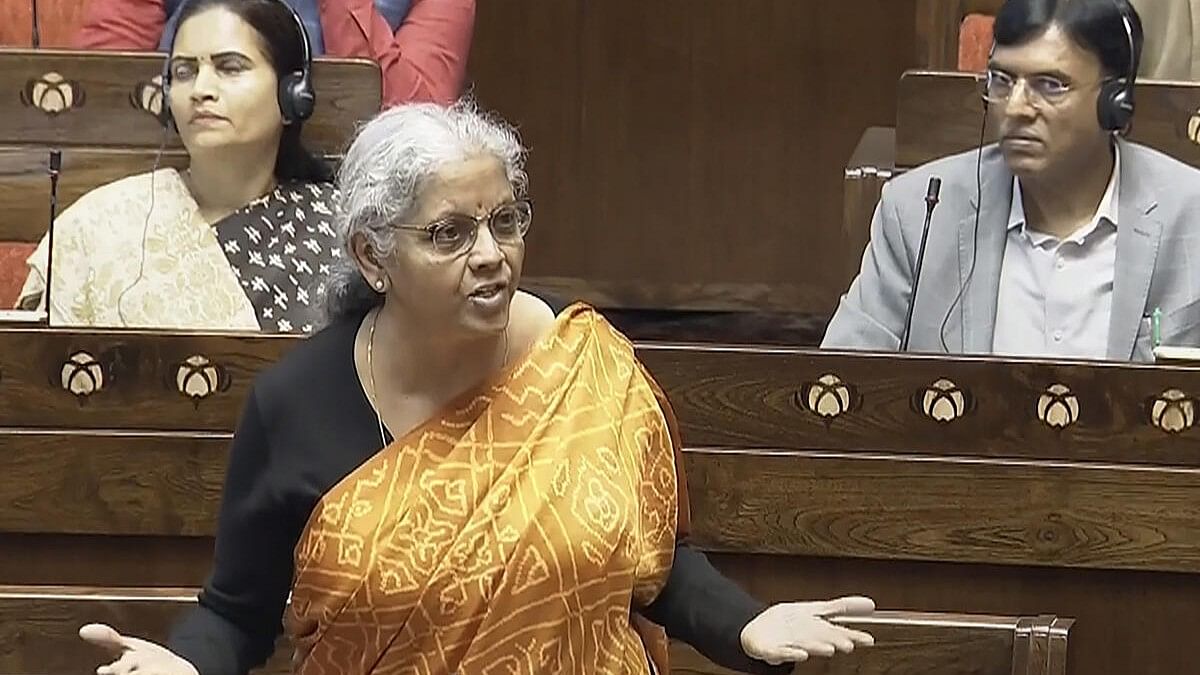 <div class="paragraphs"><p>Union Finance Minister Nirmala Sitharaman speaks in the Rajya Sabha during the Winter session of Parliament, in New Delhi</p></div>