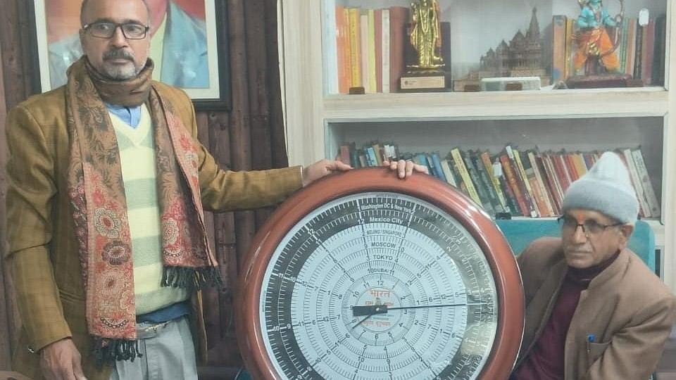 <div class="paragraphs"><p>Anil Kumar Sahu (52) said that recently he gifted a clock measuring 75 cm in diameter to Champat Rai, the general secretary of Shri Ram Janmabhoomi Teerth Kshetra Trust, ahead of the consecration ceremony of the Ram Temple in Ayodhya.</p></div>