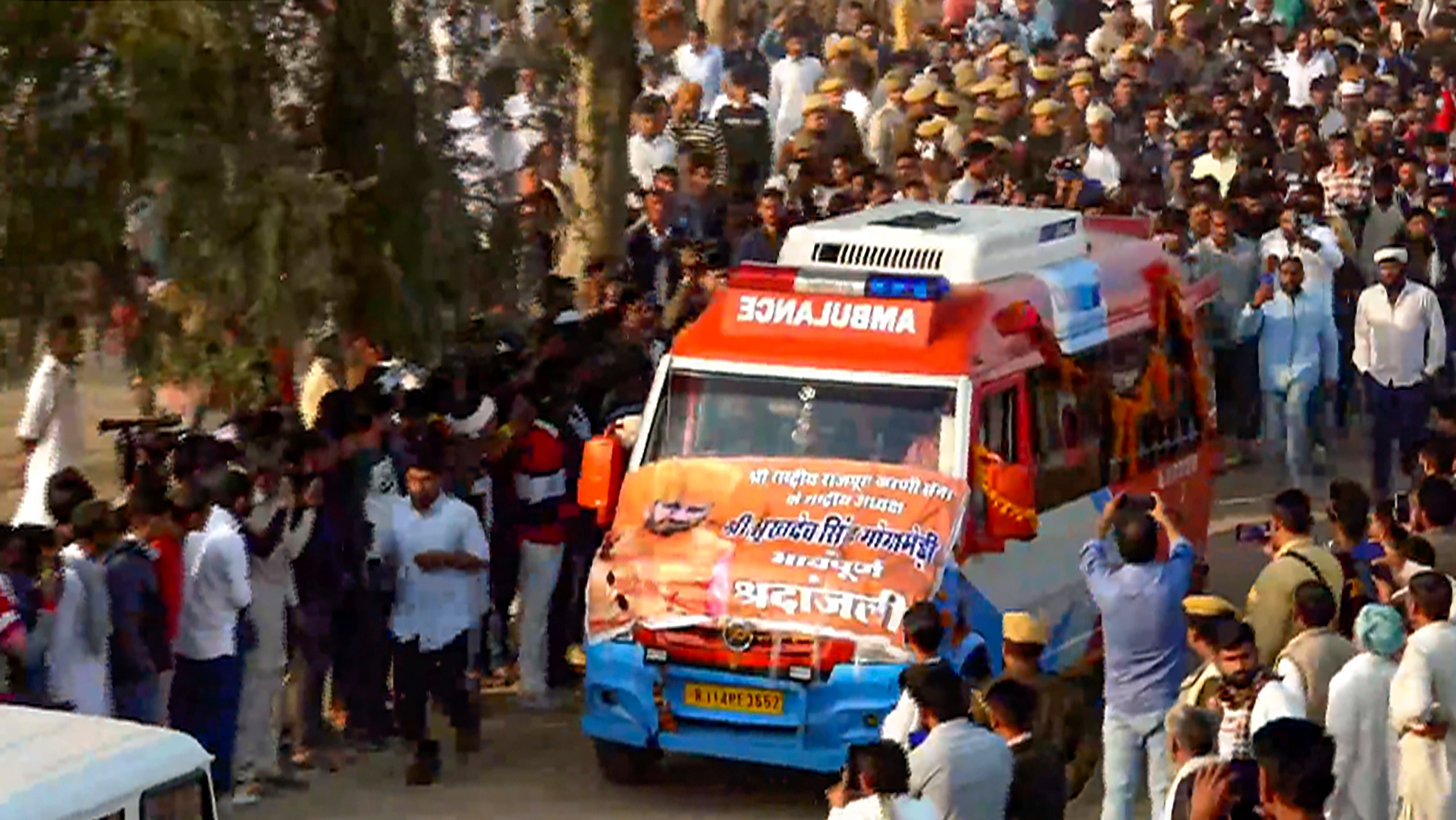 <div class="paragraphs"><p>Funeral procession of Sukhdev Singh Gogamedi.&nbsp;</p><p><strong><br></strong></p></div>