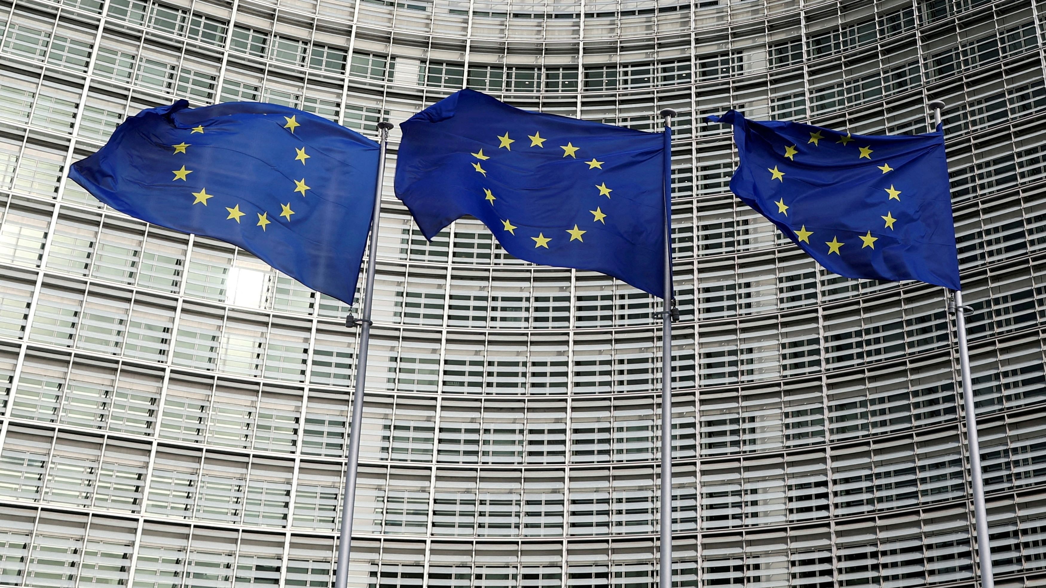 FILE PHOTO: European Union flags fly outside the European Commission in Brussels, Belgium, November 8, 2023. REUTERS/Yves Herman/File Photo