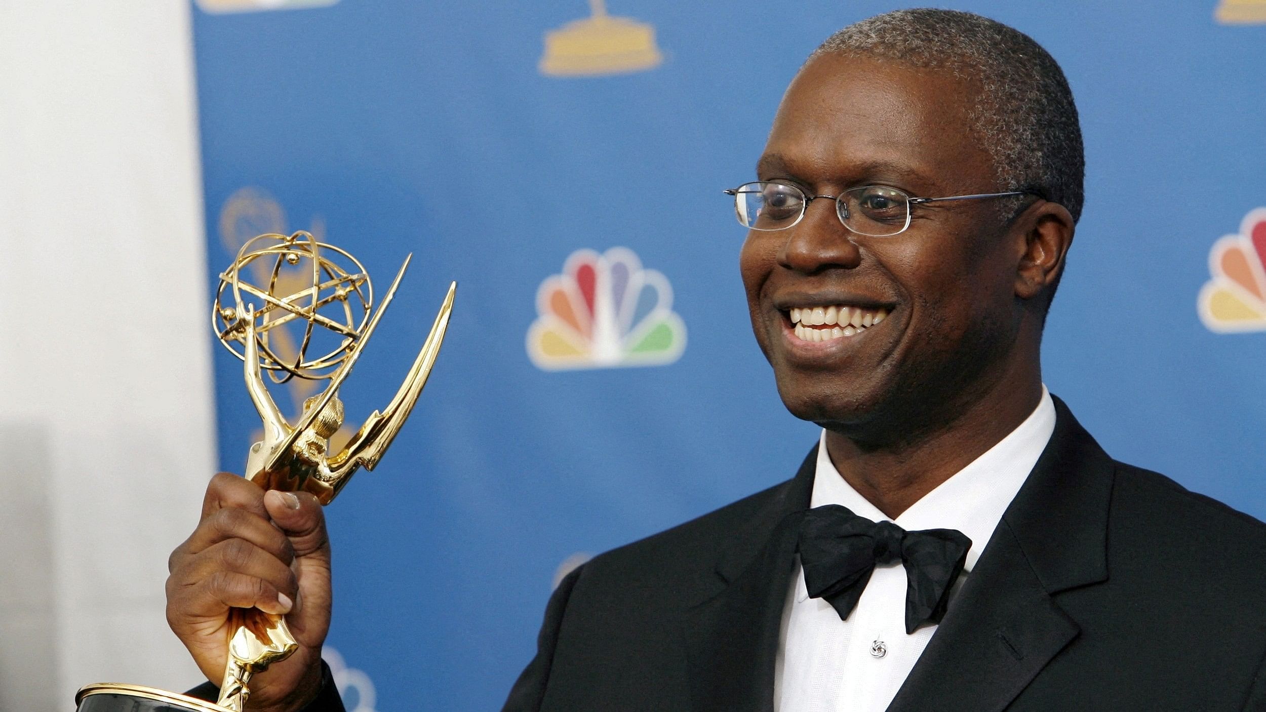 <div class="paragraphs"><p>Andre Braugher poses after winning an Emmy </p></div>