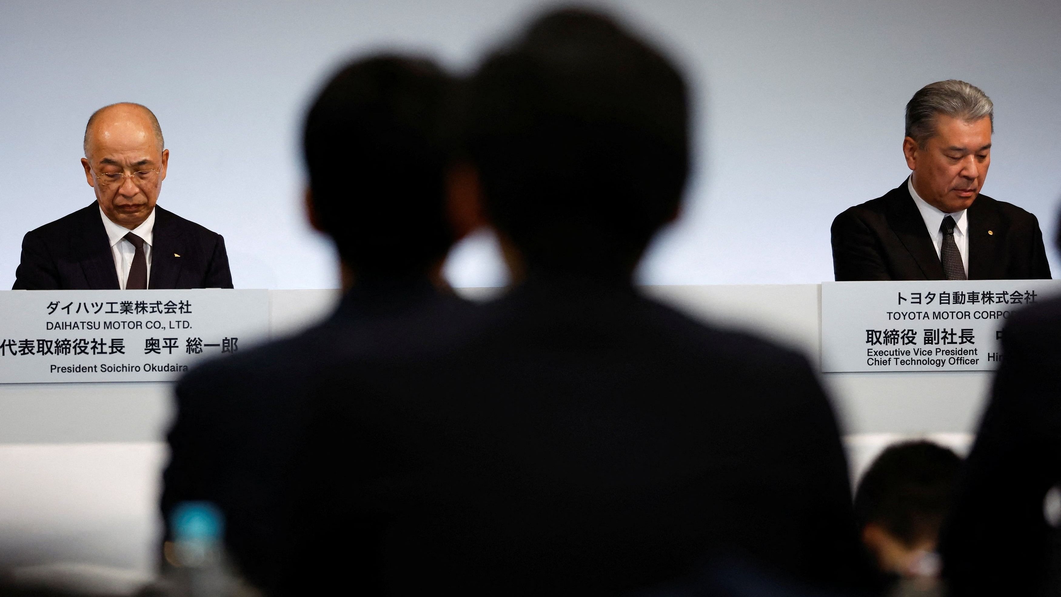 <div class="paragraphs"><p>Daihatsu Motor President Soichiro Okudaira and Toyota Motor Executive Vice President Hiroki Nakajima attend a press conference in Tokyo, Japan December 20, 2023.</p></div>