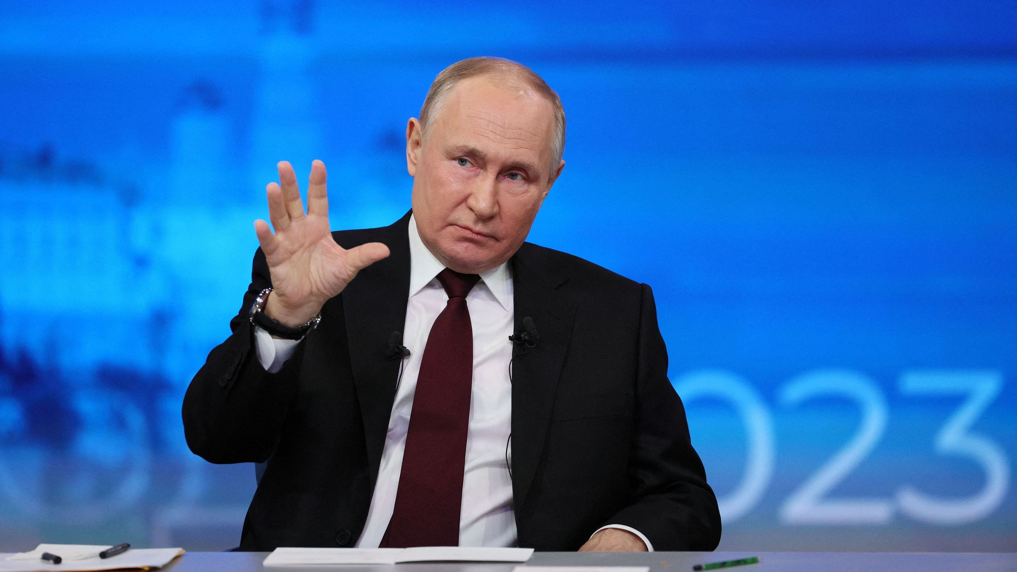 <div class="paragraphs"><p>Russian President Vladimir Putin speaks during his annual end-of-year press conference and the Direct Line question and answer session, at Gostiny Dvor Exhibition Centre in Moscow, Russia December 14, 2023.</p></div>