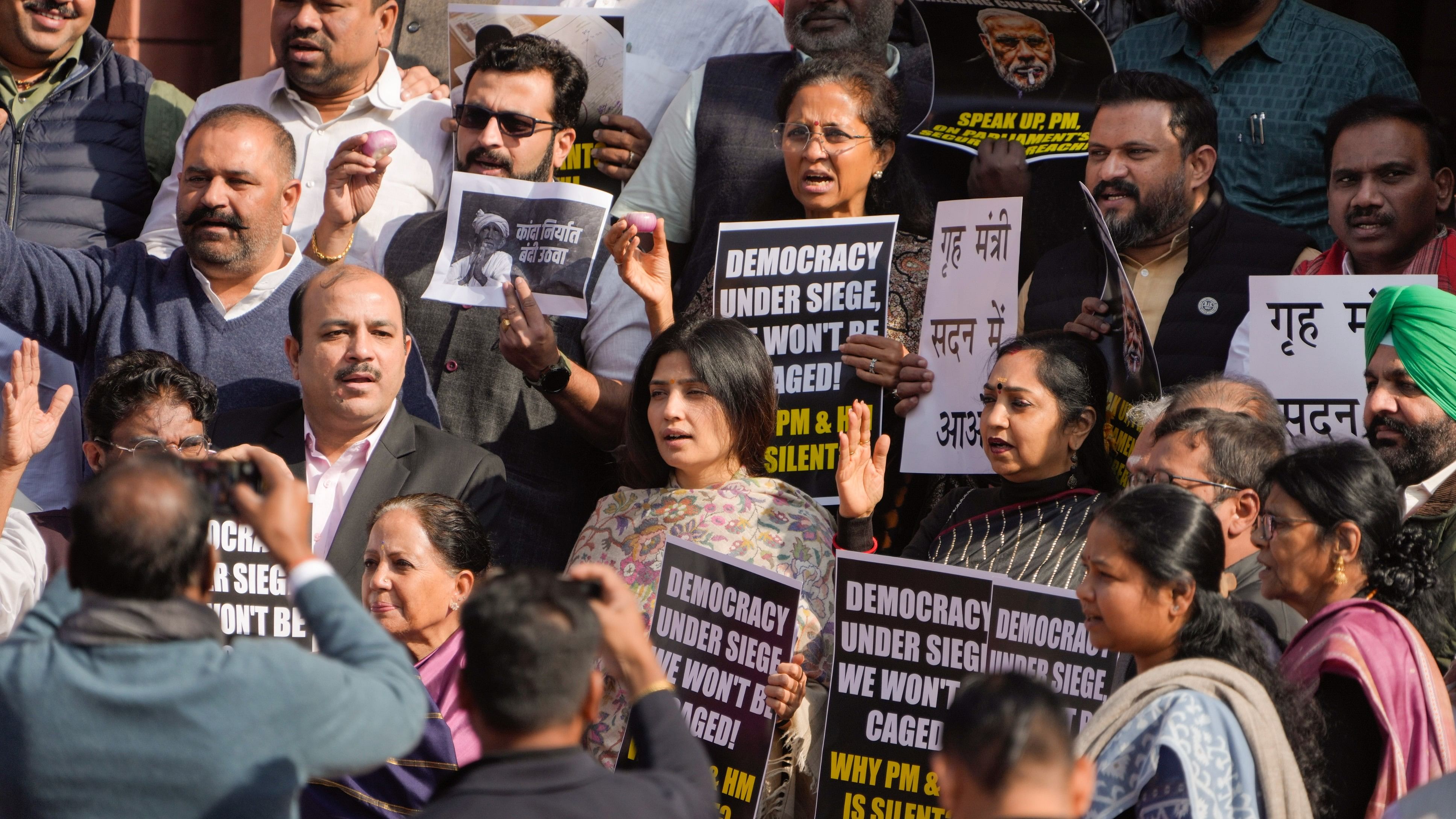 <div class="paragraphs"><p>Suspended opposition MPs protest during the Winter session of Parliament.</p></div>