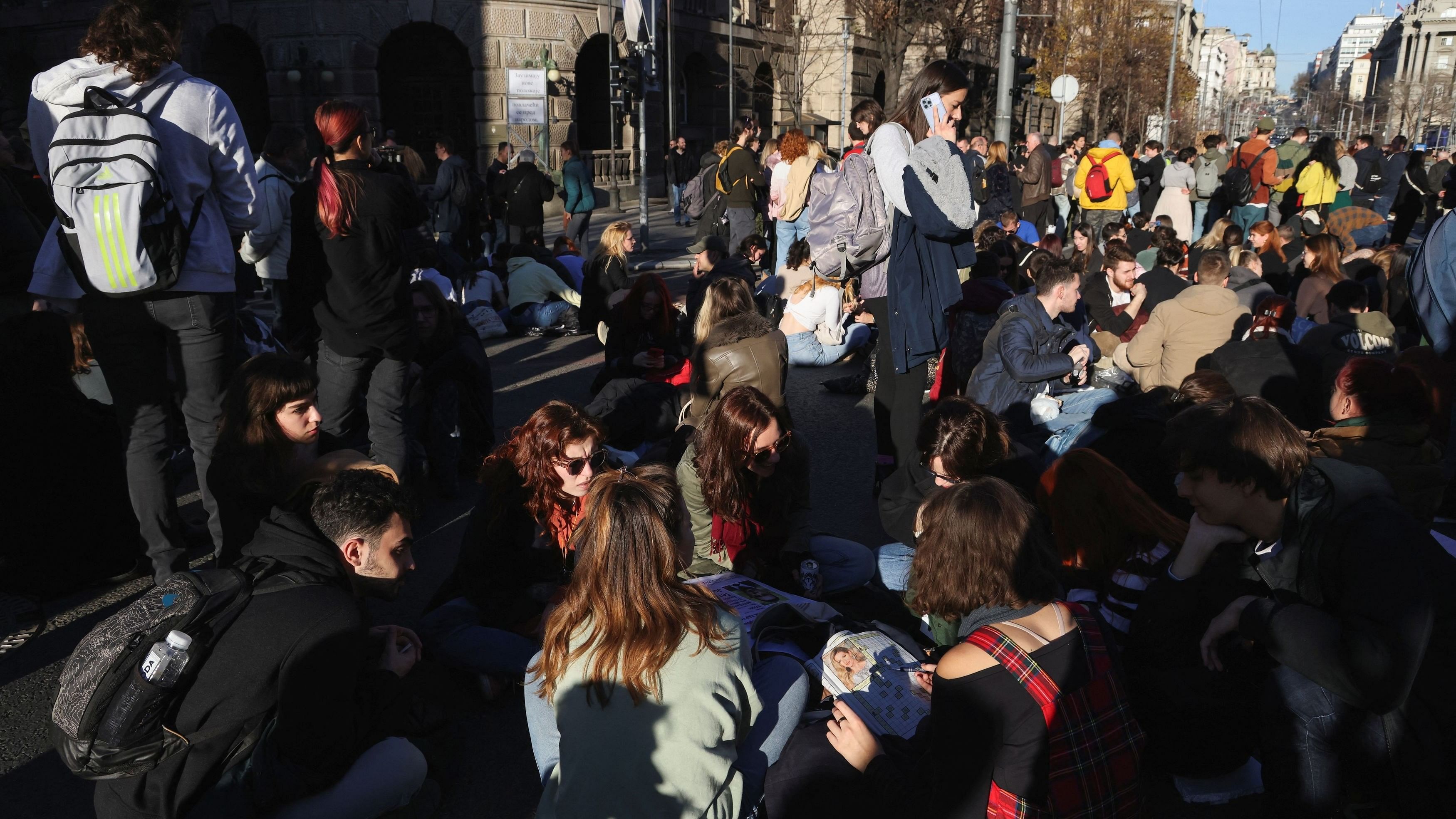 <div class="paragraphs"><p>Students block the road, during a protest against alleged major election law violations in the Belgrade city and parliament races, in Belgrade, Serbia, December 25, 2023.</p></div>