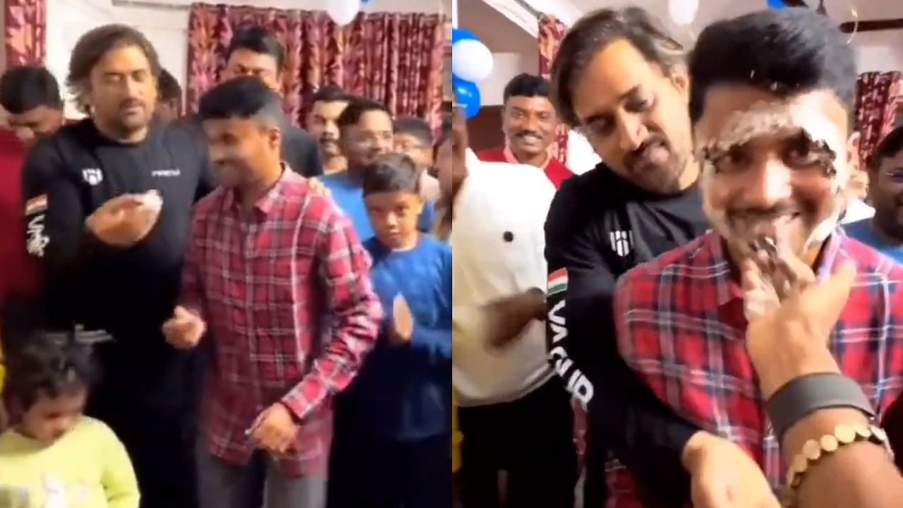 <div class="paragraphs"><p>Mahendra Singh Dhoni at his fan's birthday celebration.</p></div>