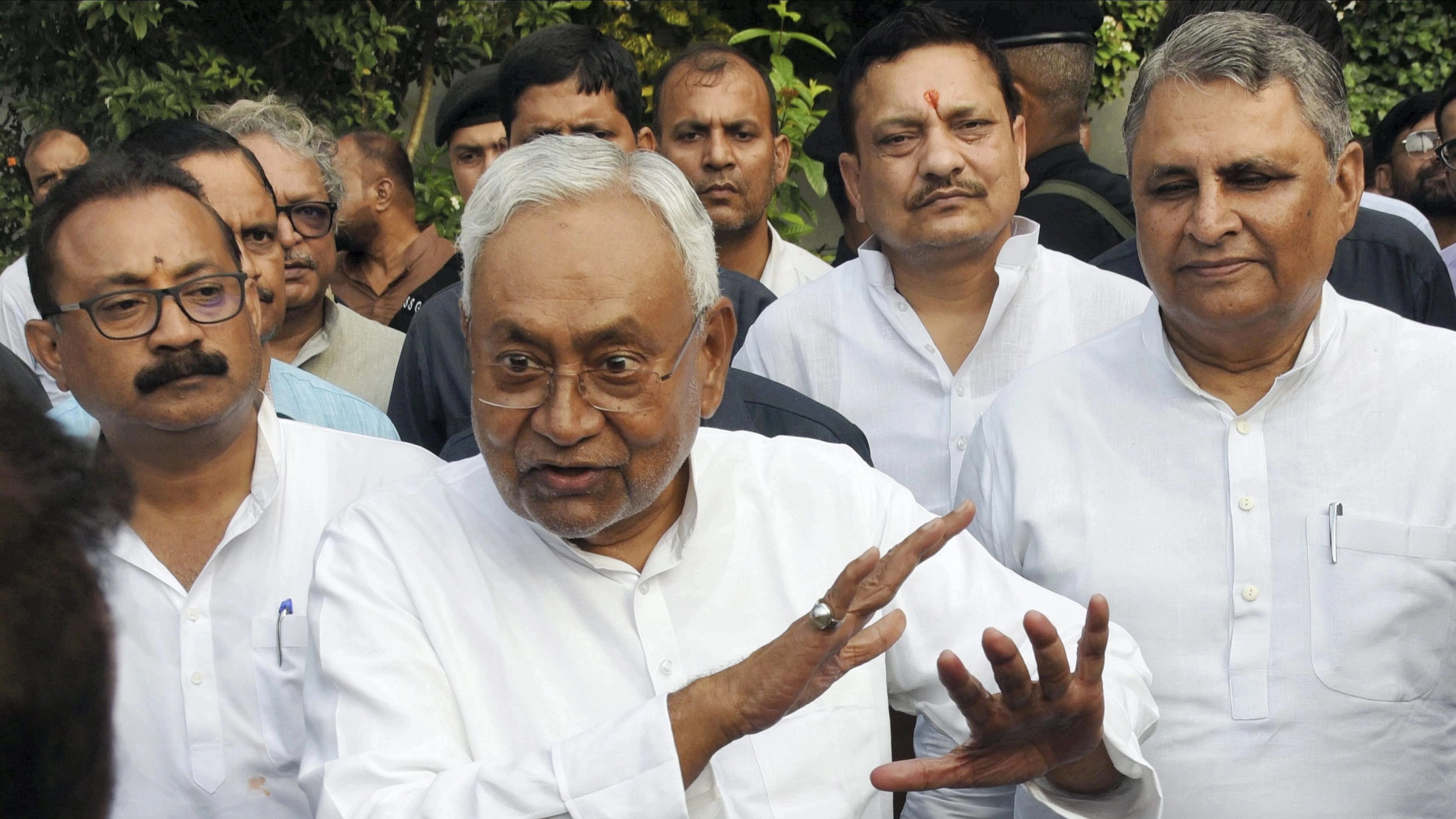 <div class="paragraphs"><p>Bihar Chief Minister Nitish Kumar speaks with the media regarding the caste-based census report, earlier this year.</p></div>