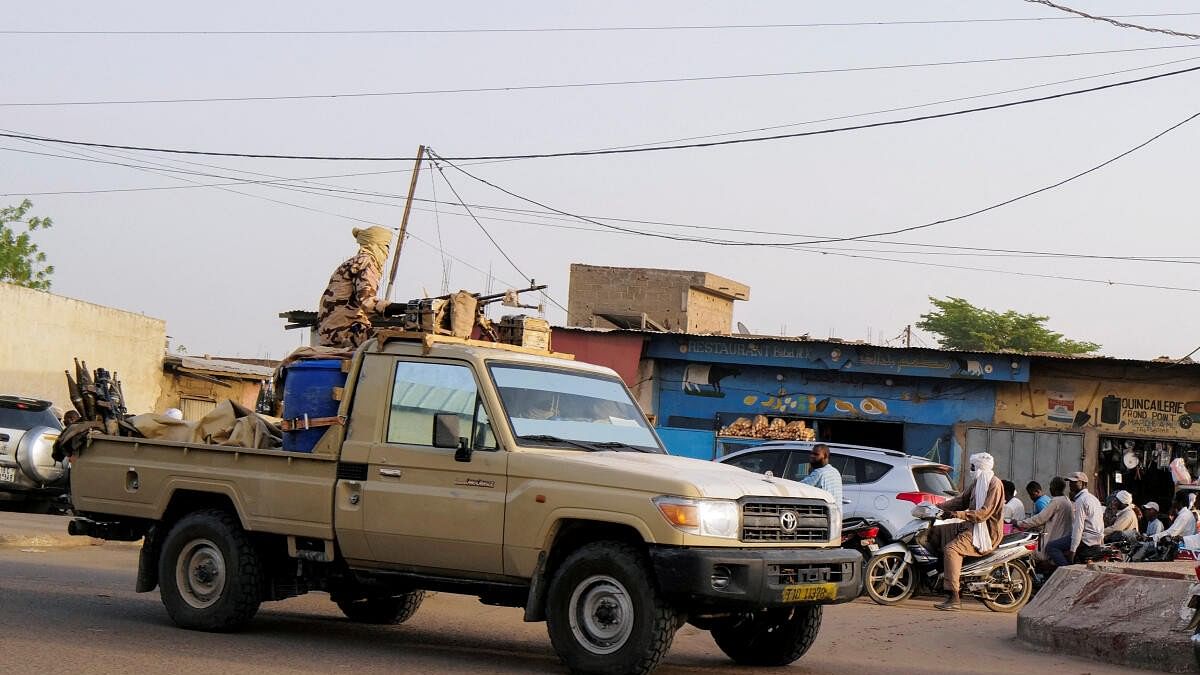 <div class="paragraphs"><p>Members of the security forces patrol Chad's capital N'Djamena following the battlefield death of President Idriss Deby in N'Djamena</p></div>