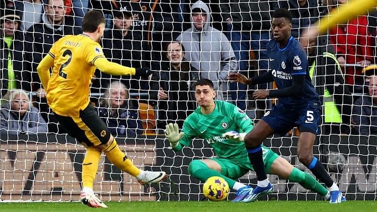 <div class="paragraphs"><p>Wolverhampton Wanderers' Matt Doherty scores their second goal.&nbsp;</p></div>