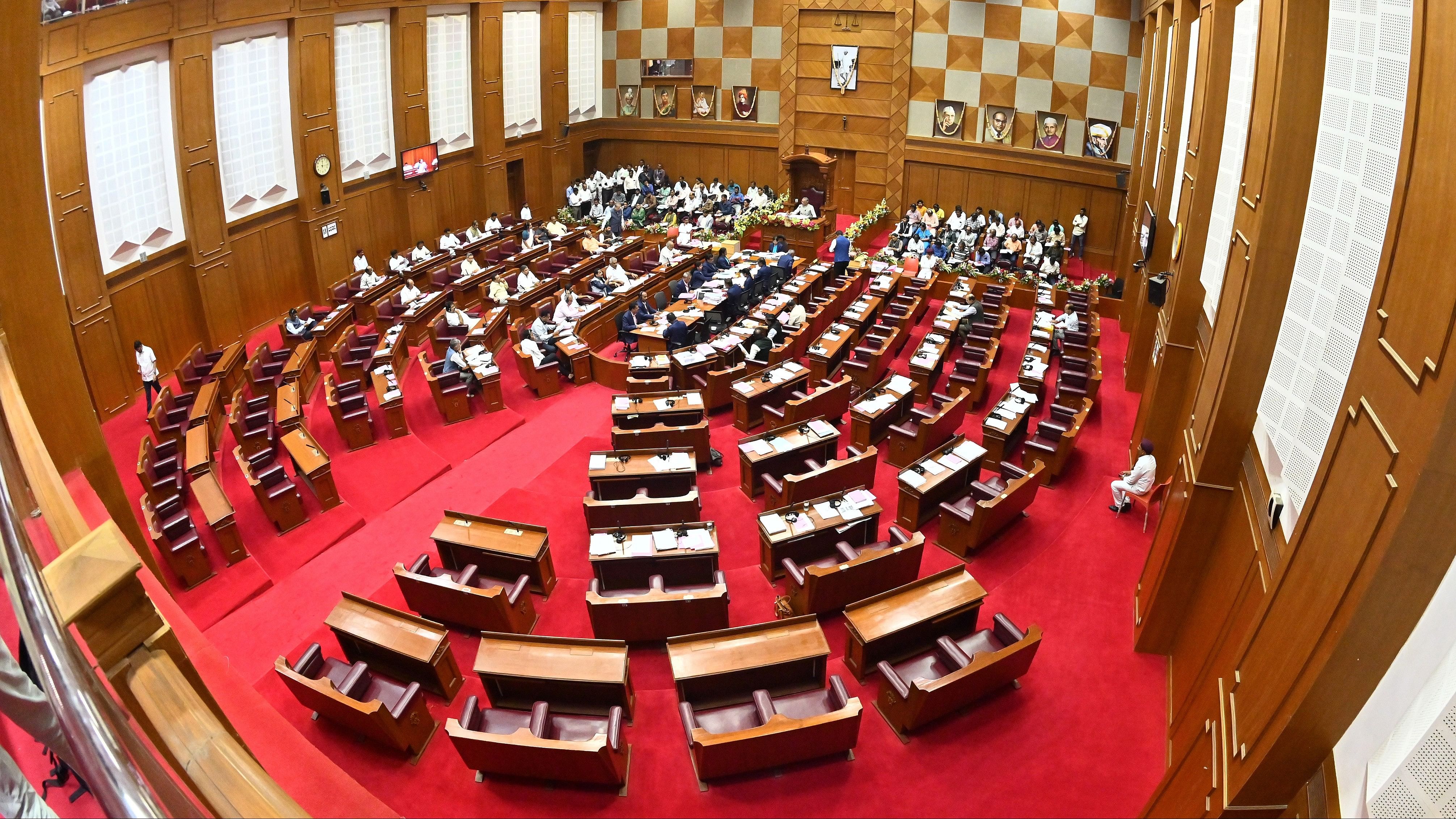 <div class="paragraphs"><p>BJP members walked out of the Legislative Council demanding the resignation of Housing Minister Zameer Ahmed Khan over his controversial statement about MLAs having to 'salute a Muslim Speaker'. </p></div>