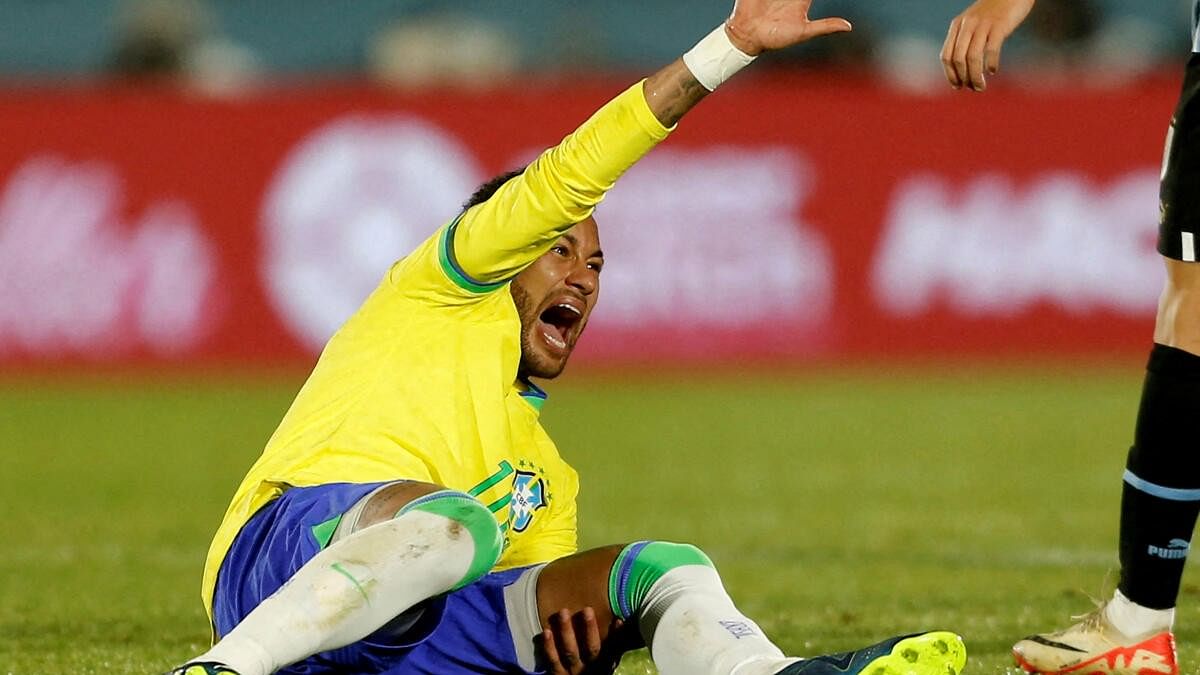<div class="paragraphs"><p>Brazil's Neymar reacts after sustaining an injury.&nbsp;</p></div>