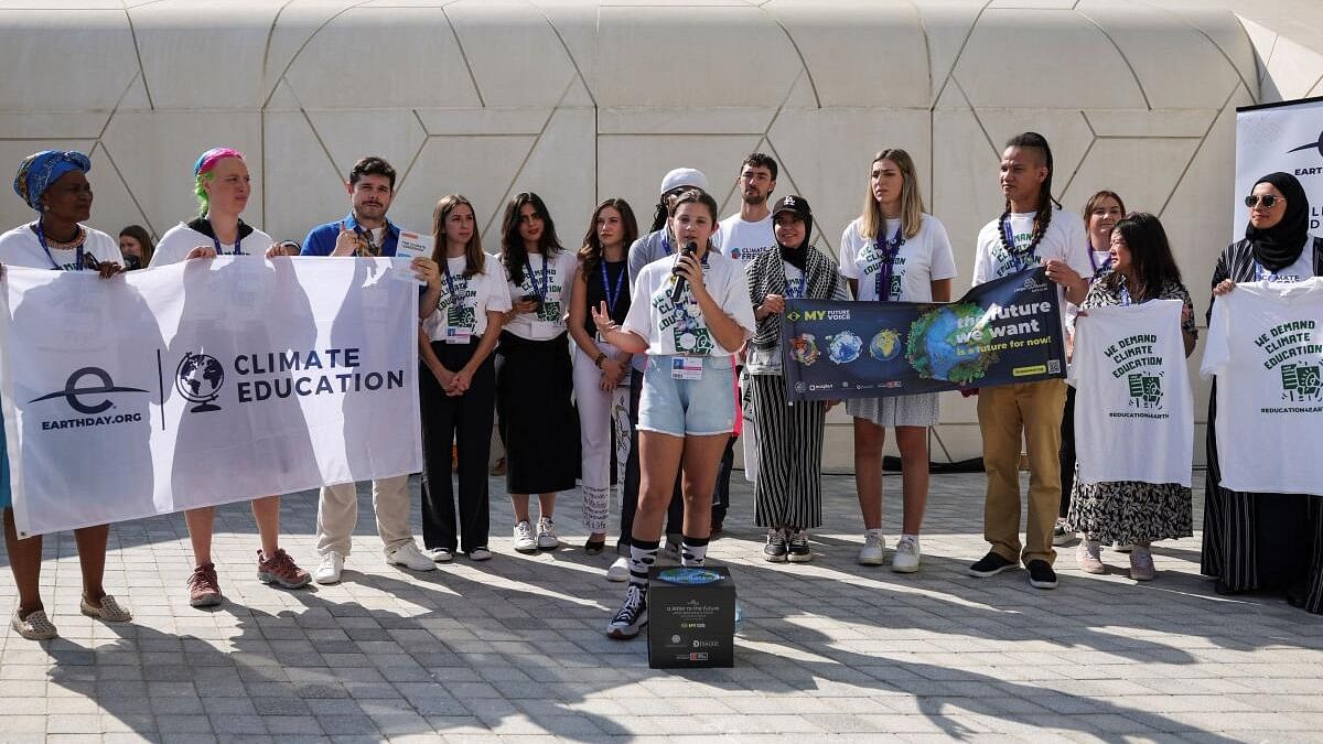 <div class="paragraphs"><p>A press conference held by climate education advocates on the sidelines of the United Nations Climate Change Conference COP28, in Dubai.&nbsp;</p></div>