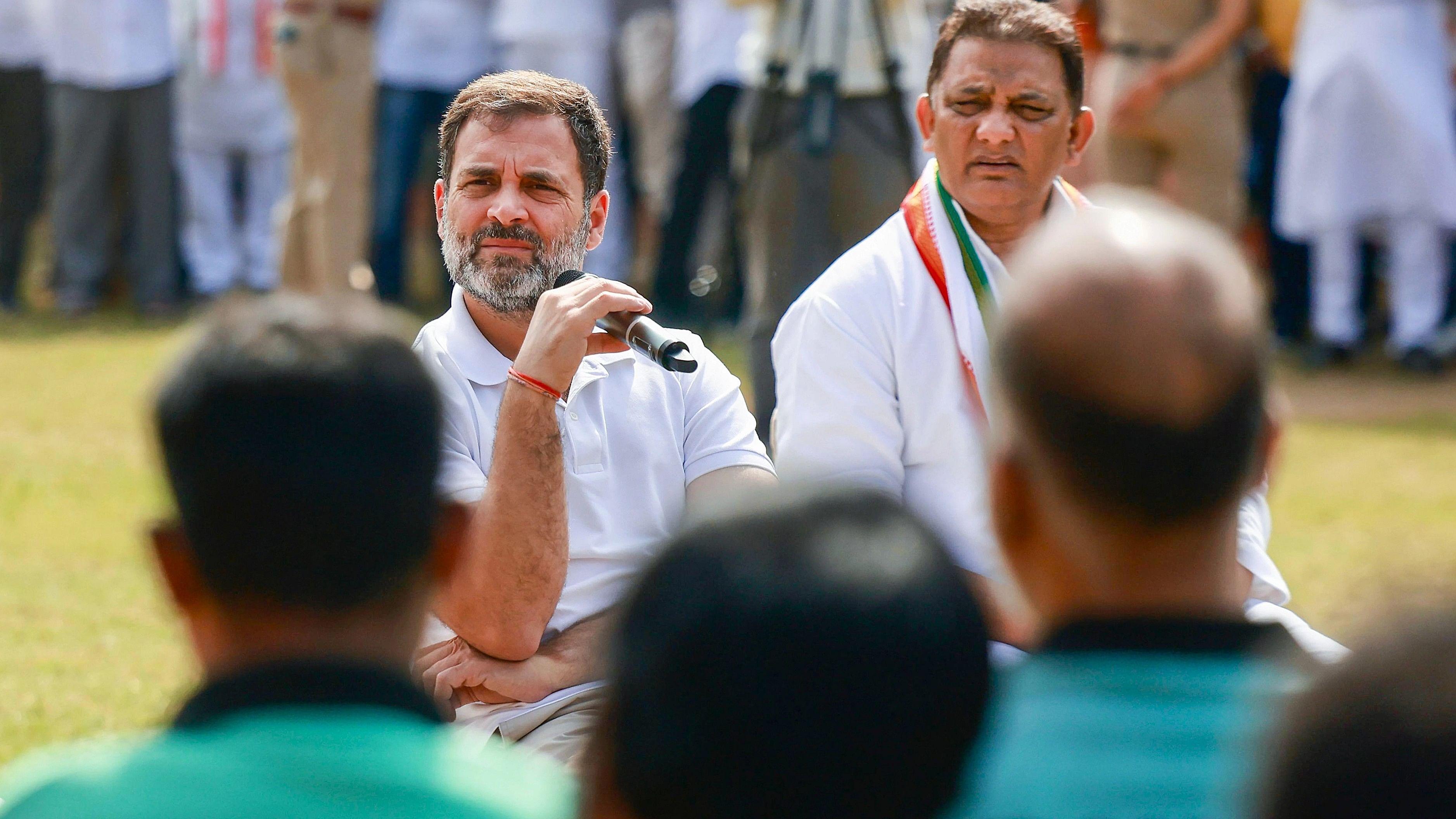 <div class="paragraphs"><p>Congress leader Rahul Gandhi during an interaction with drivers, gig workers and sanitary workers, at Jubilee Hills in Hyderbad, Tuesday, Nov. 28, 2023.</p></div>