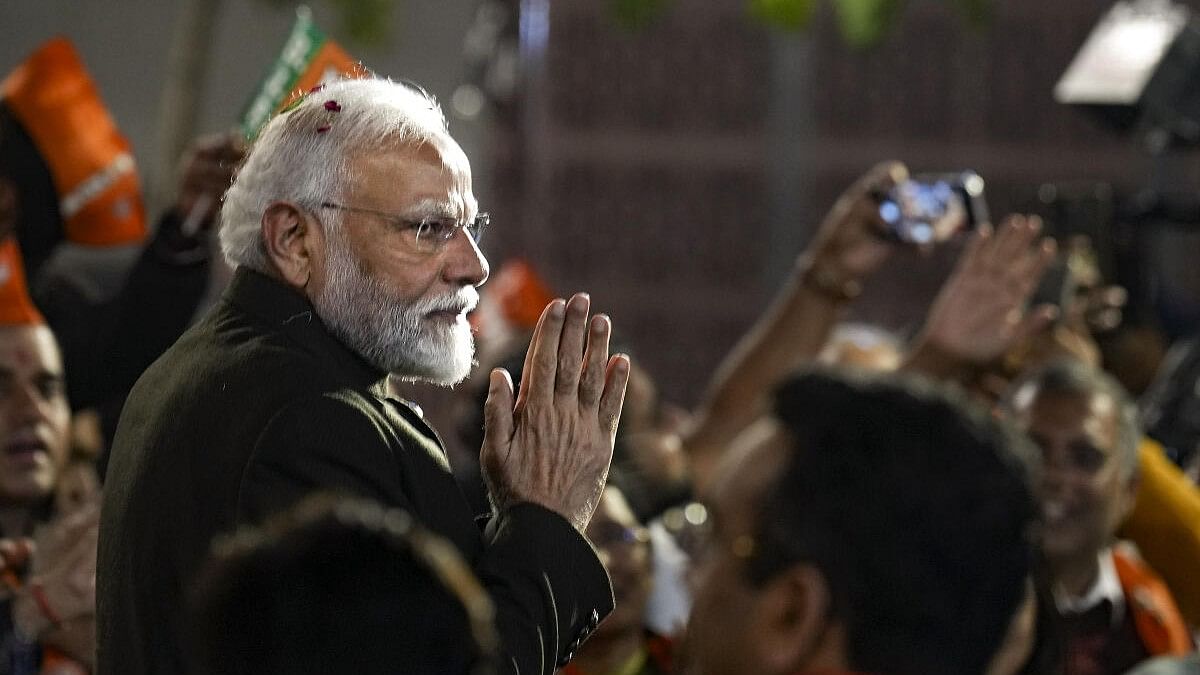 <div class="paragraphs"><p>PM Narendra Modi at the BJP HQ after party victories in 3 states.</p></div>