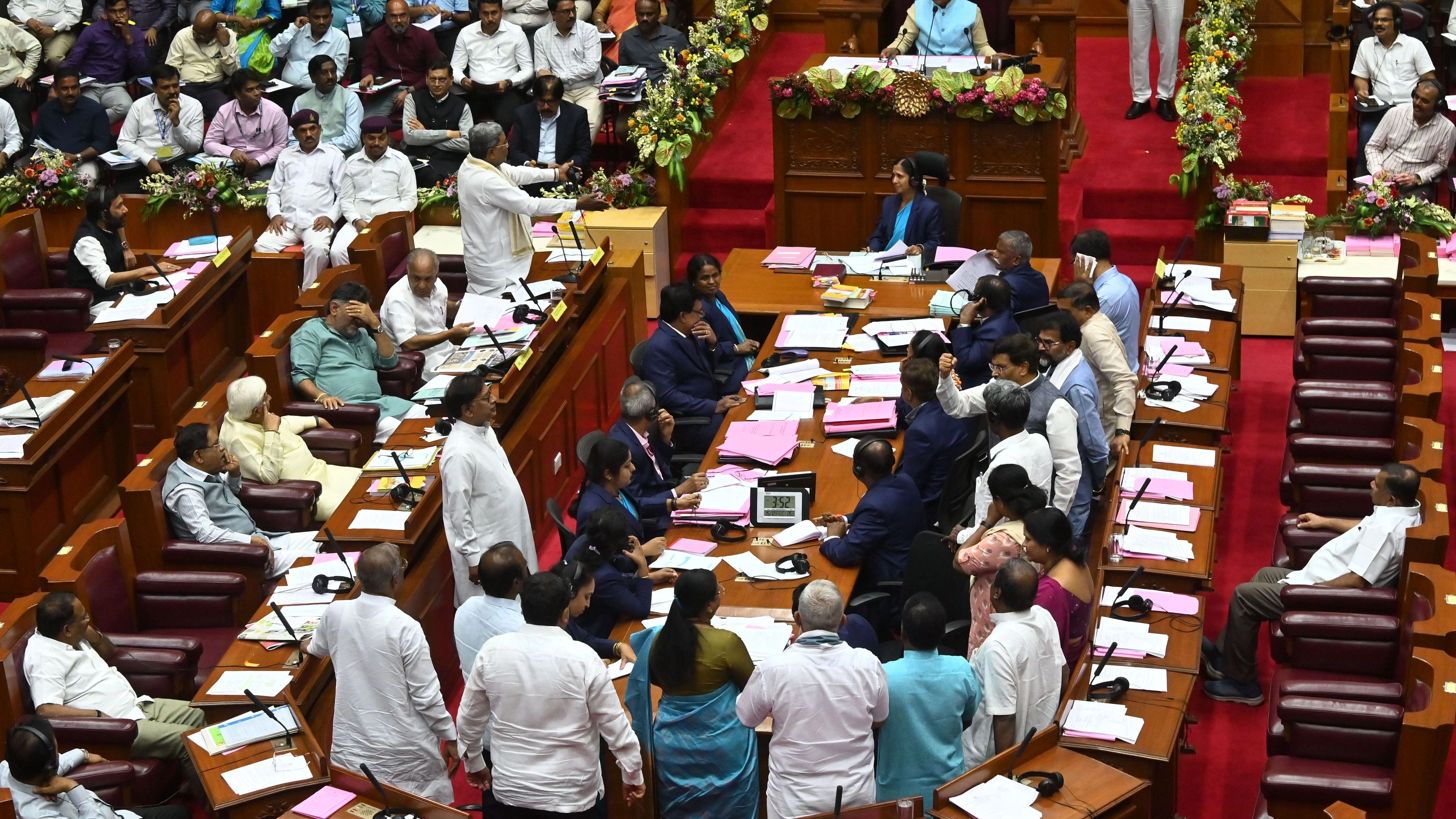 <div class="paragraphs"><p>Members of the Opposition raise slogans in the well of the Council on the last day of the winter session of the legislature in Belagavi on Friday.</p></div>