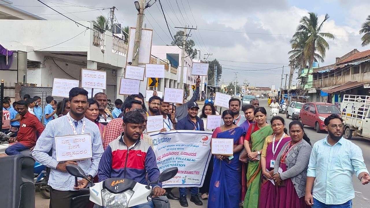 <div class="paragraphs"><p>Rehabilitation workers, students, officials and villagers took out a rally to raise awareness about disability rights and inclusivity in Haragadde, Anekal taluk. SPECIAL ARRANGEMENT</p></div>