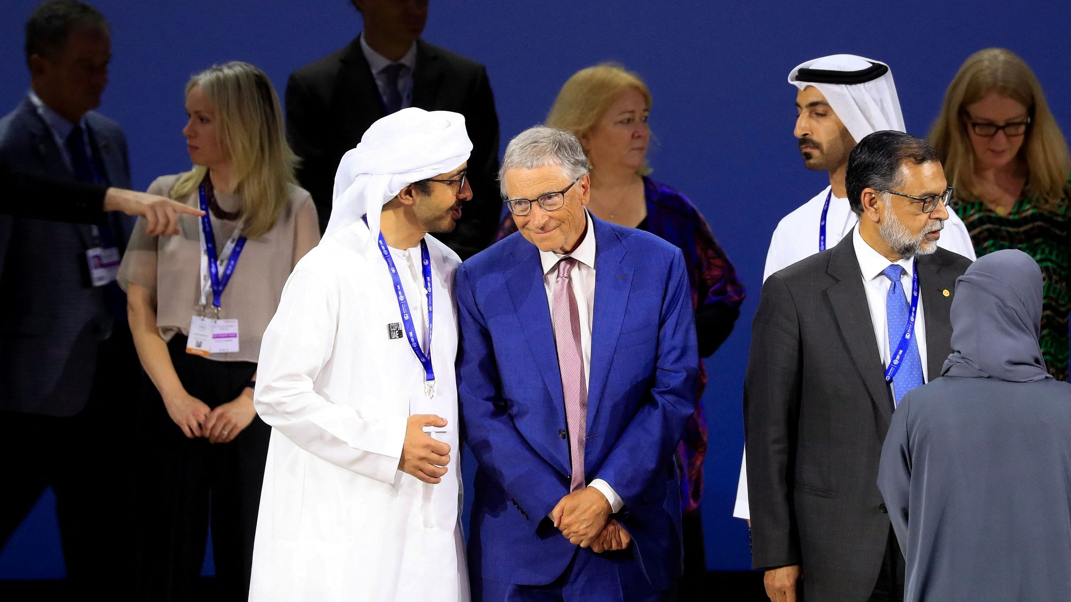 <div class="paragraphs"><p>Co-founder of Microsoft, Bill Gates speaks with Minister of Foreign Affairs of the United Arab Emirates Sheikh Abdullah bin Zayed bin Sultan Al Nahyan at Reaching the Last Mile Forum 2023, during the United Nations Climate Change Conference , in Dubai, United Arab Emirates, December 3, 2023. </p></div>