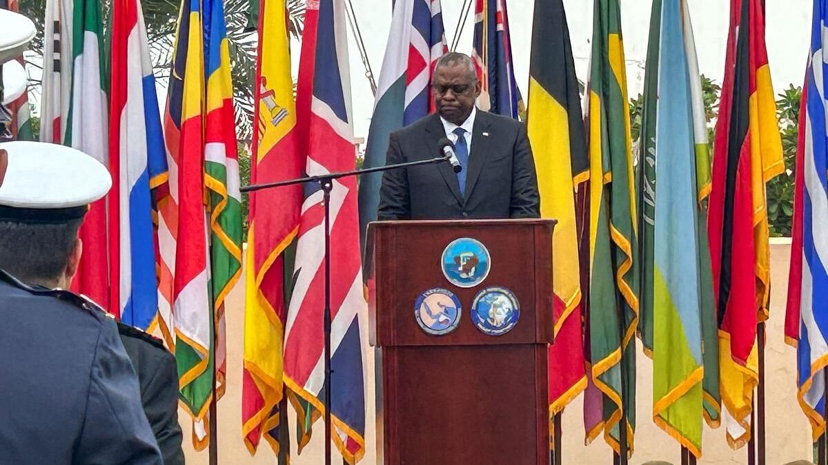 <div class="paragraphs"><p>US Defense Secretary Lloyd Austin addresses US forces at the Navy's Fifth Fleet headquarters in Manama, Bahrain.</p></div>