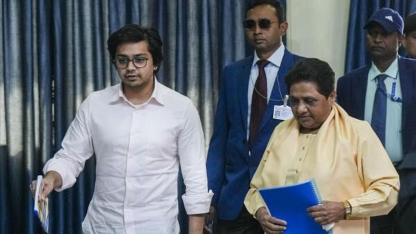 <div class="paragraphs"><p>Bahujan Samaj Party (BSP) supremo Mayawati with her nephew Akash Anand.</p></div>