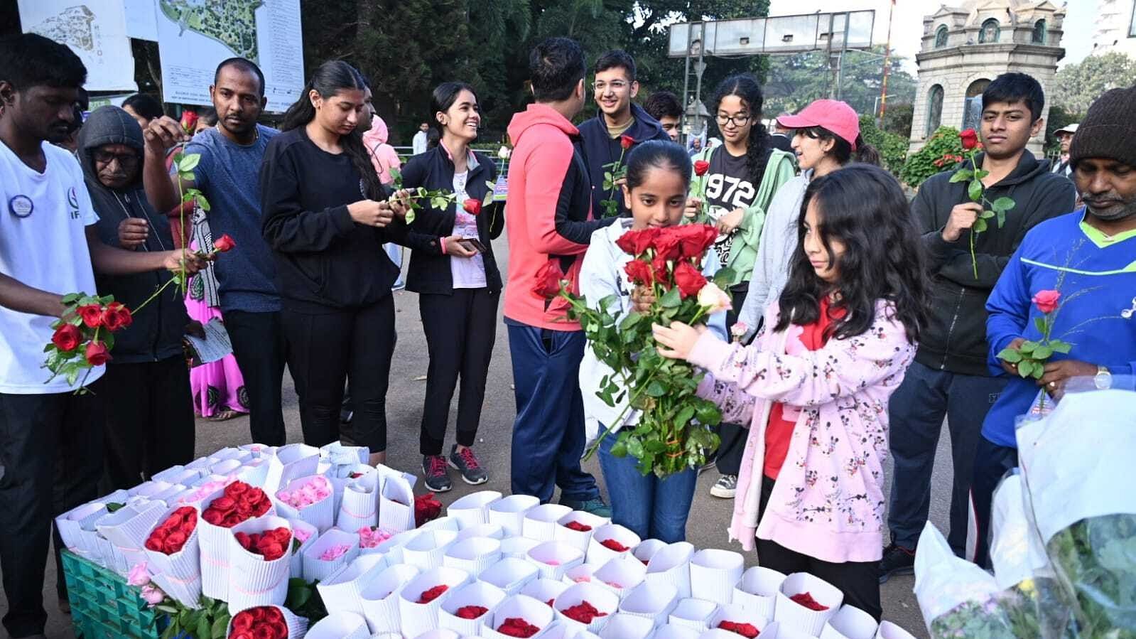 <div class="paragraphs"><p>Free flowers distribution on the eve of new year to create awareness on natural flowers and save farmer at lalbagh.</p></div>