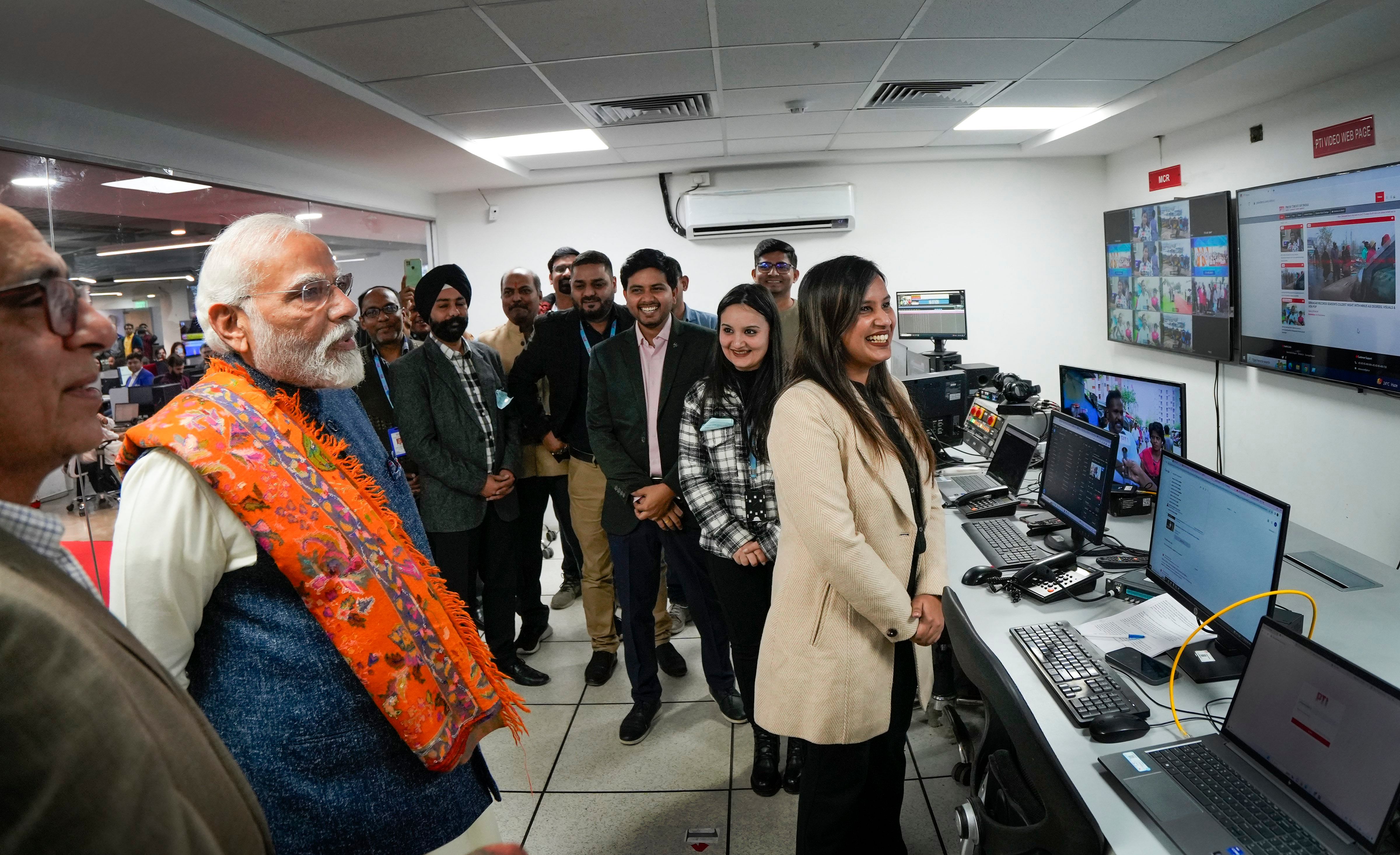 <div class="paragraphs"><p>New Delhi: Prime Minister Narendra Modi during his visit to the PTI's headquarters, in New Delhi, Saturday, Dec. 9, 2023.  </p></div>