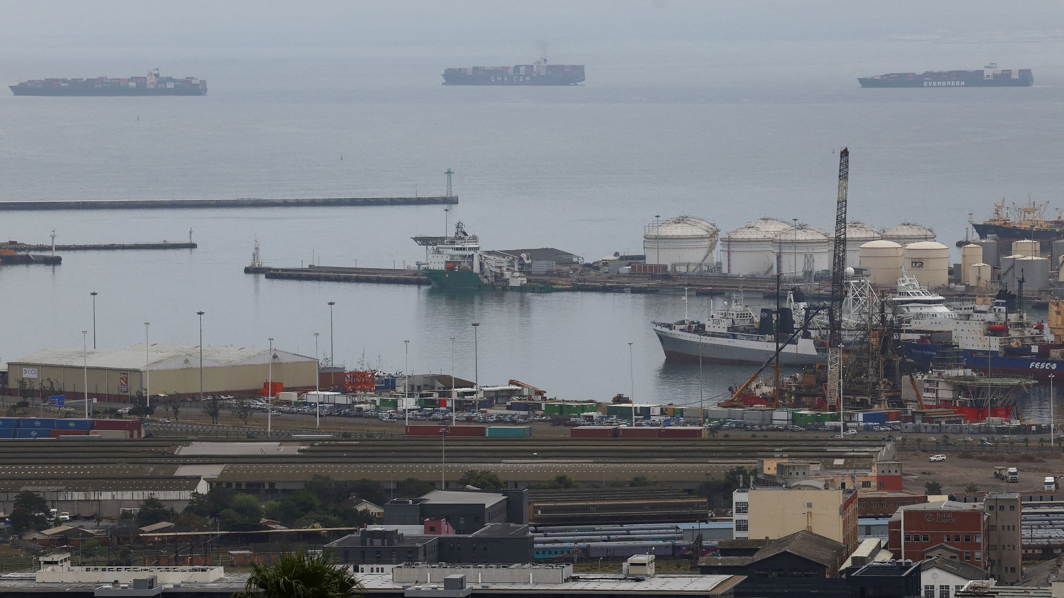 <div class="paragraphs"><p>Container ships are seen outside the harbour, Cape Town, South Africa.</p></div>