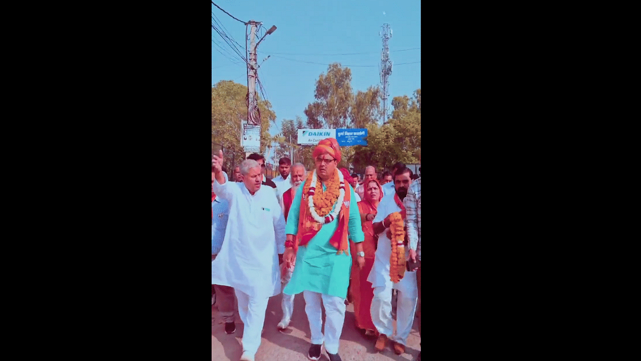 <div class="paragraphs"><p>Screengrab from video showing Rajasthan CM-designate Bhajanlal Sharma walking with music from 'Singham' playing in the background.</p></div>