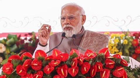 <div class="paragraphs"><p>Prime Minister Narendra Modi addresses at the 'Viksit Bharat Sankalp Yatra', in Varanasi, Sunday, Dec. 17, 2023.</p></div>
