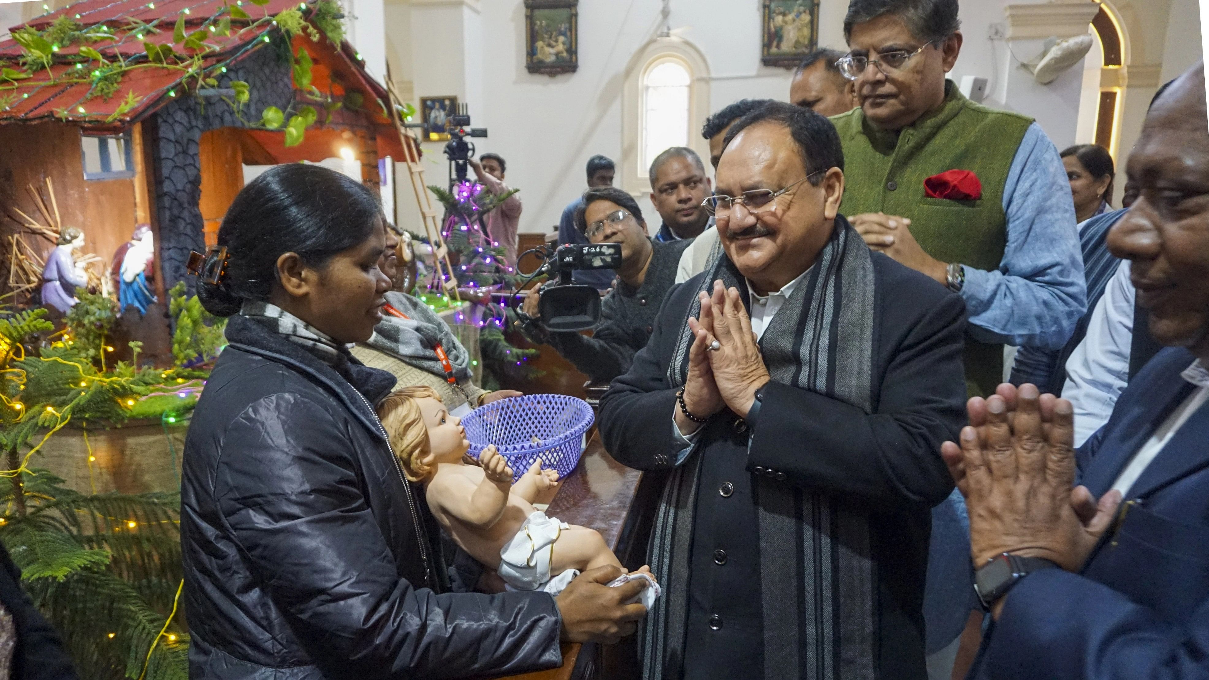<div class="paragraphs"><p>BJP National President JP Nadda visits the Sacred Heart Cathedral Church on the occasion of Christmas, in New Delhi, Monday, December 25, 2023. </p></div>
