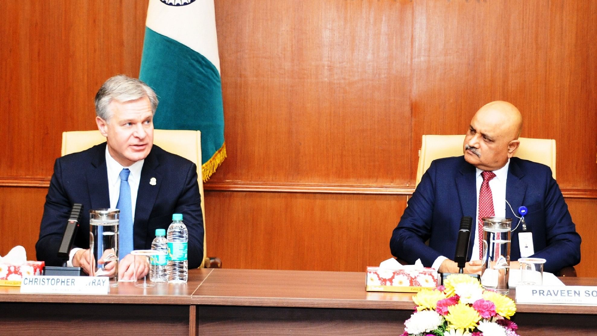 <div class="paragraphs"><p>Christopher Wray with CBI Director Praveen Sood (R)</p></div>