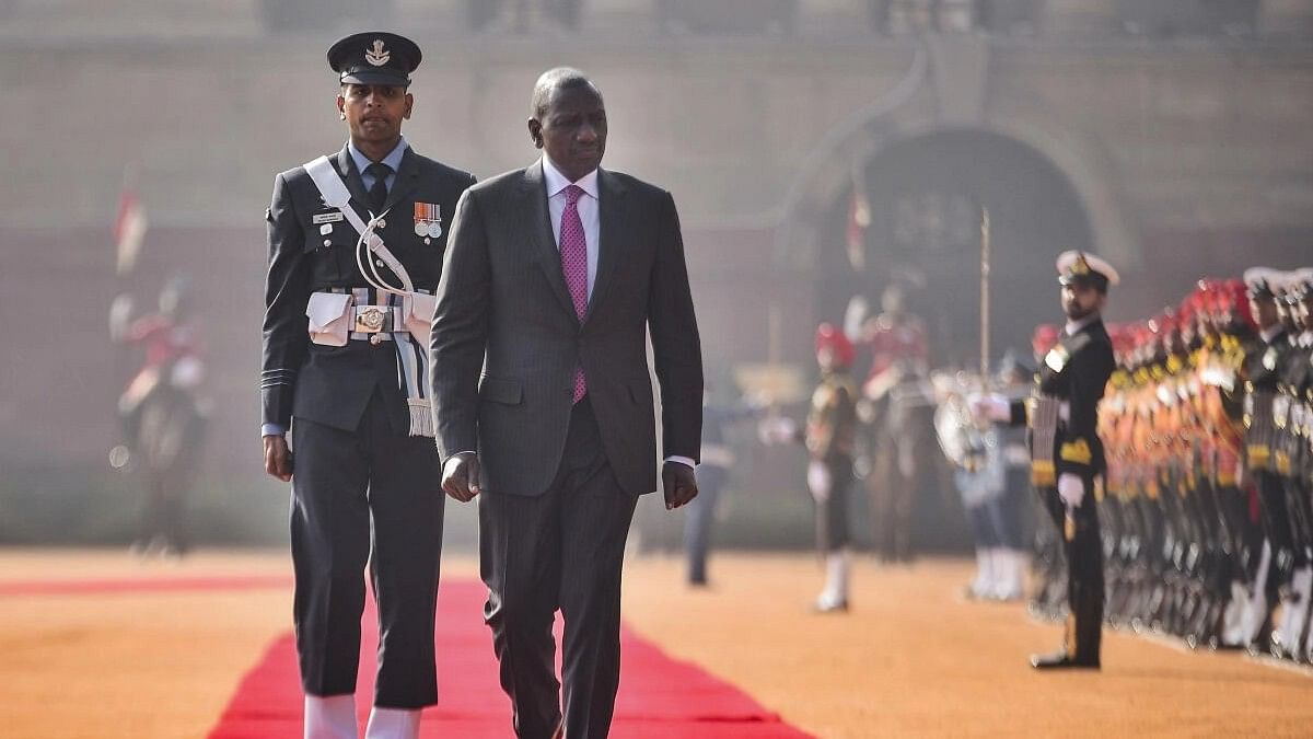 <div class="paragraphs"><p>President of Kenya William Samoei Ruto inspects Guard of Honour during his ceremonial reception at the Rashtrapati Bhavan, in New Delhi.&nbsp;</p></div>
