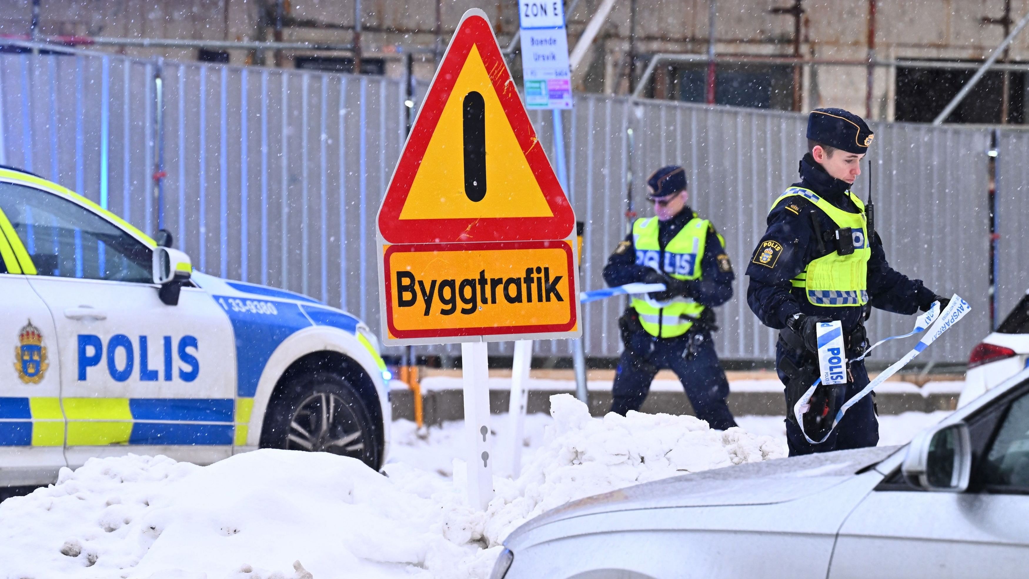 <div class="paragraphs"><p>Police officers work near a construction site following a construction lift accident in Sundbyberg, north of Stockholm, Sweden December 11, 2023.    </p></div>