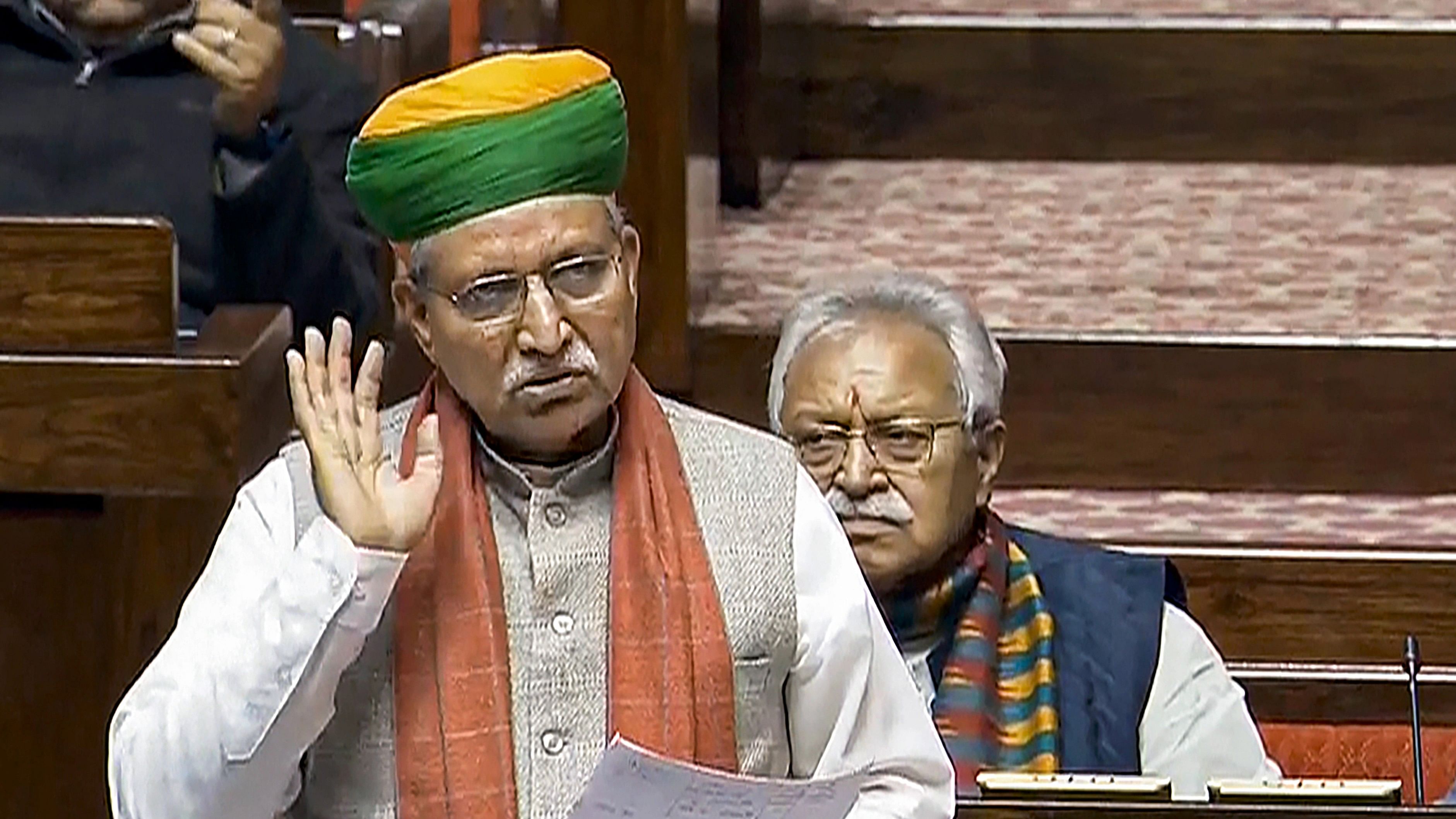 <div class="paragraphs"><p>Union Law Minister Arjun Ram Meghwal speaks in the Rajya Sabha during the Winter session of Parliament.</p></div>