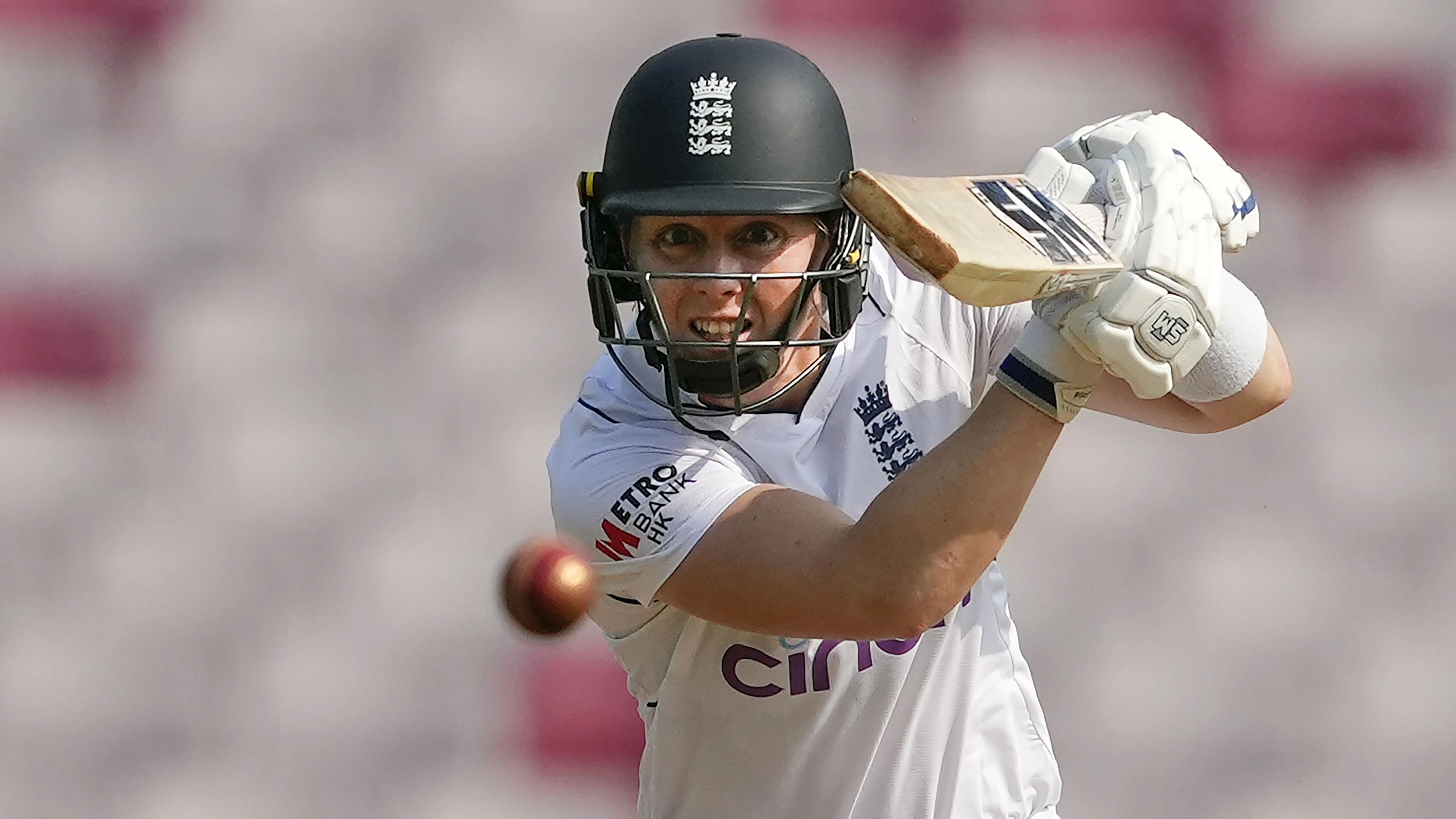 <div class="paragraphs"><p>England's batter Heather Knight plays a shot during the 2nd day of a one-off Test cricket match between India and England, at DY Patil Stadium in Mumbai, Friday, Dec. 15, 2023.</p></div>