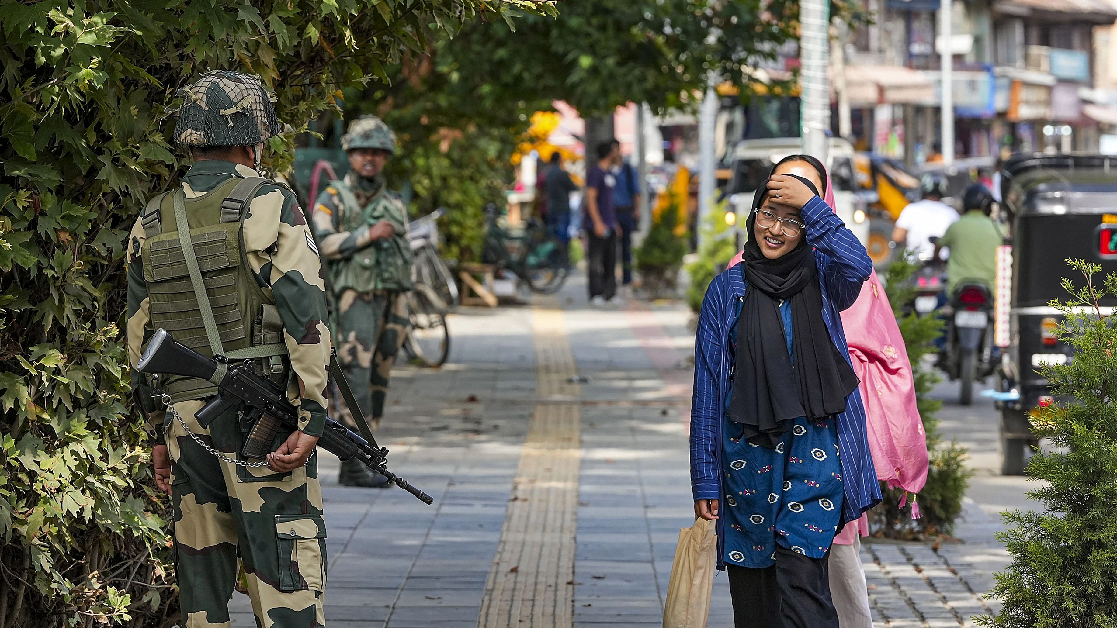 <div class="paragraphs"><p>Srinagar: BSF personnel stand guard on a street, a day before the fourth anniversary of the abrogation of Article 370 of the Constitution, in Srinagar, Friday, Aug. 4, 2023. </p></div>