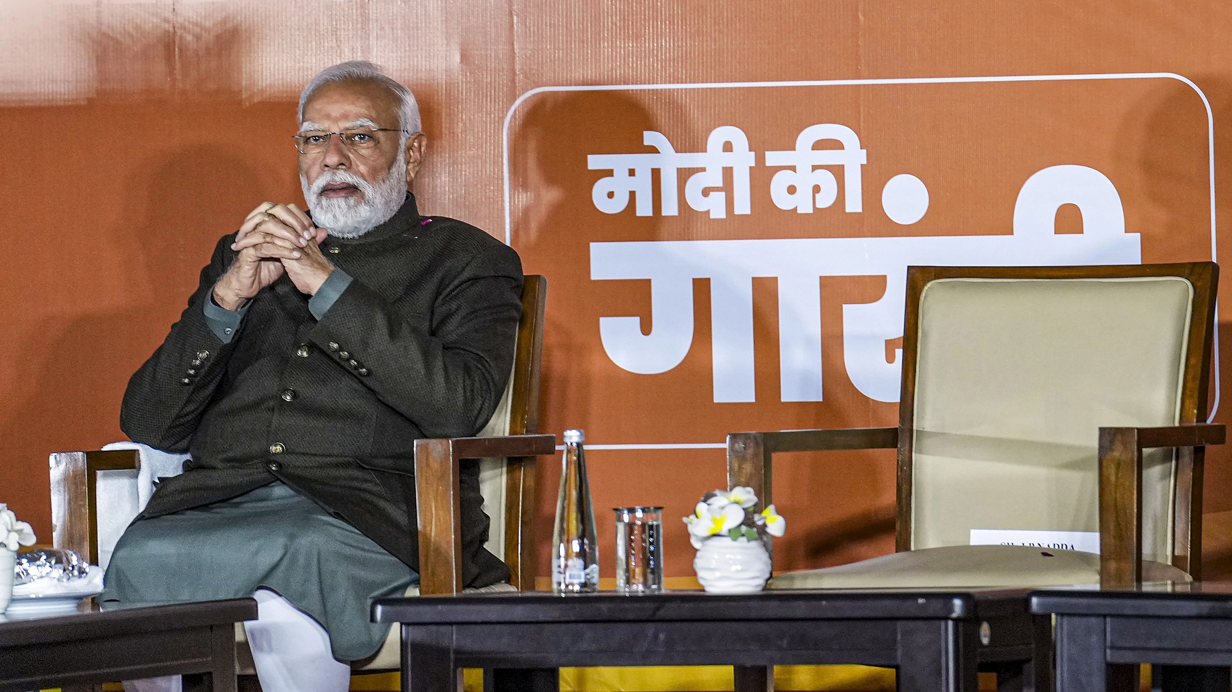 <div class="paragraphs"><p>Prime Minister  Narendra Modi during celebrations after the BJP's victory in elections to the Legislative Assemblies of Madhya Pradesh, Rajasthan and Chhattisgarh, at BJP headquarters, in New Delhi, Sunday, Dec. 3, 2023. </p></div>