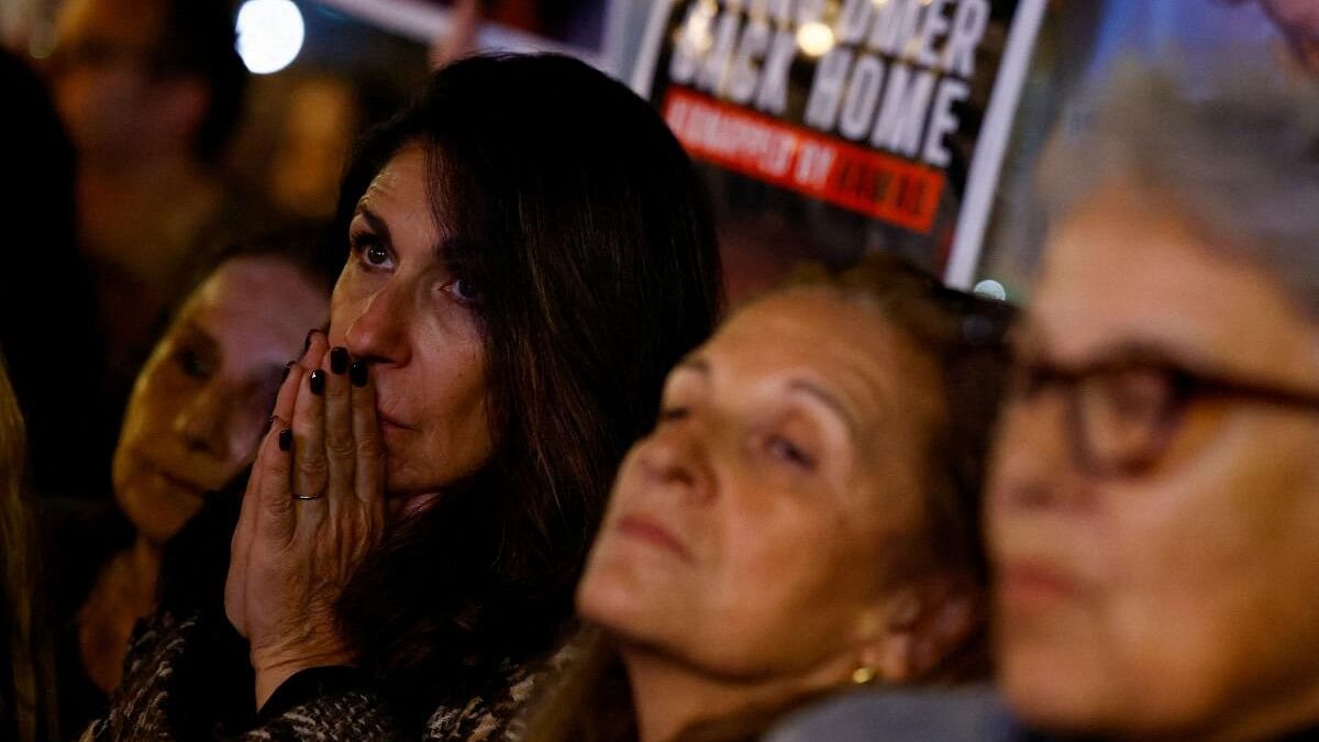 <div class="paragraphs"><p>People rally calling for the release of hostages kidnapped on the October 7 attack by Palestinian Islamist group Hamas, amid the ongoing conflict between Israel and the Palestinian Islamist group Hamas, in Tel Aviv, Israel, December 30, 2023.</p></div>