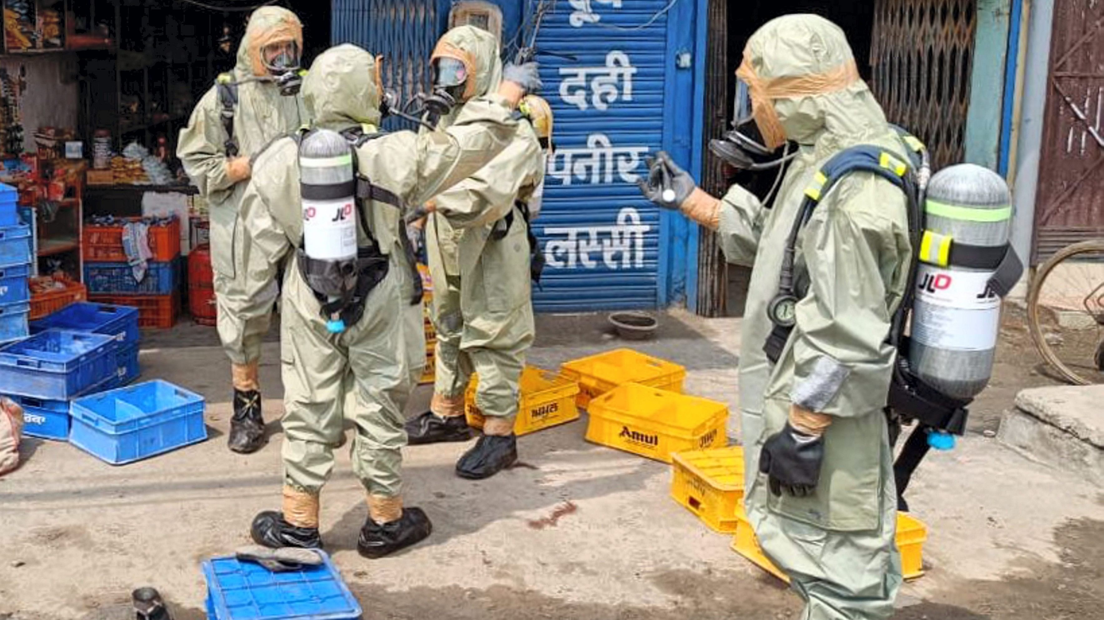 <div class="paragraphs"><p>National Disaster Response Force (NDRF) team at the site after a gas leak incident in the Giaspura area in Ludhiana district.&nbsp;</p></div>
