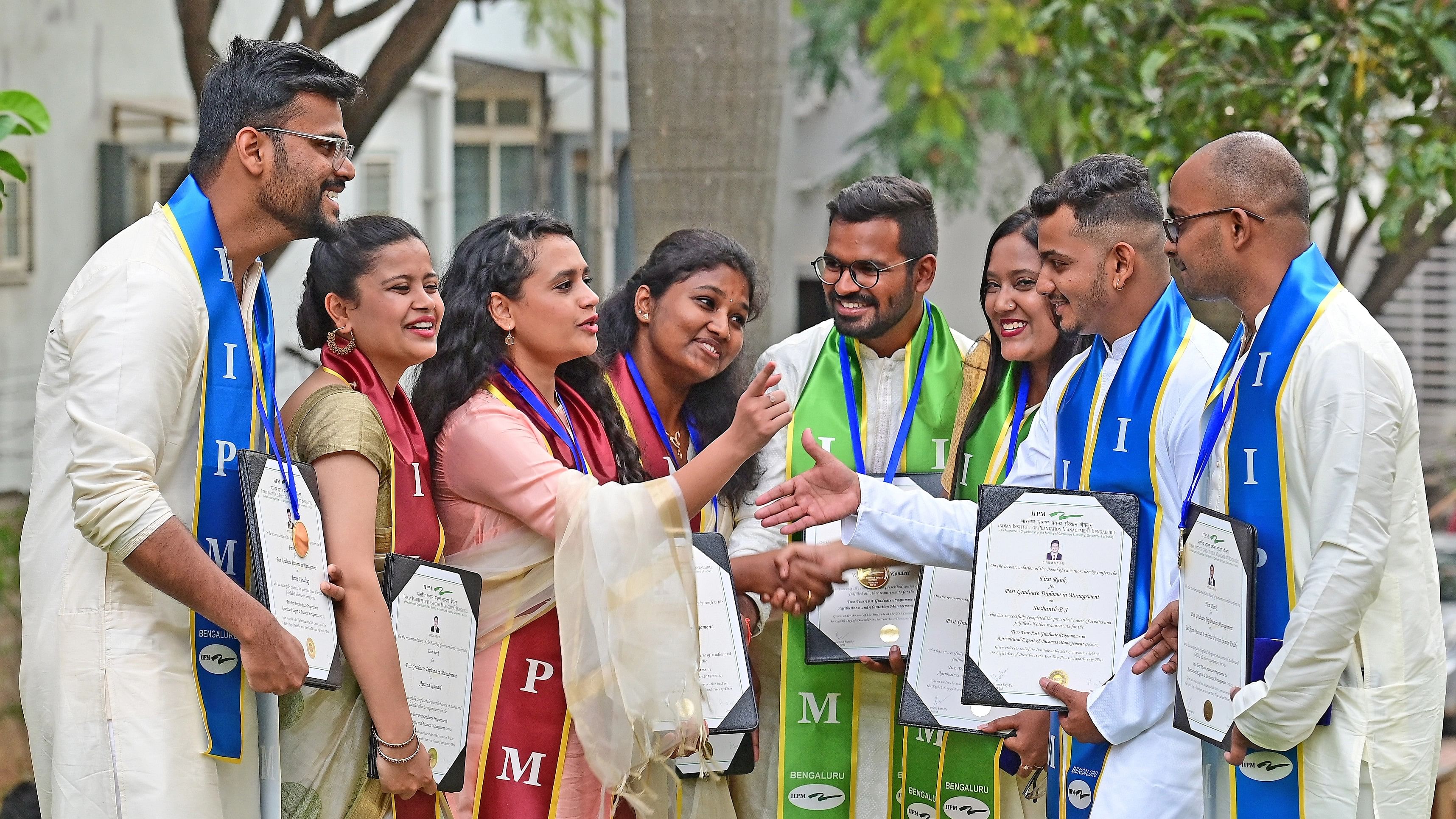 <div class="paragraphs"><p>Rank holders at the 20th annual convocation of IIPM Bengaluru on Friday.&nbsp;</p></div>